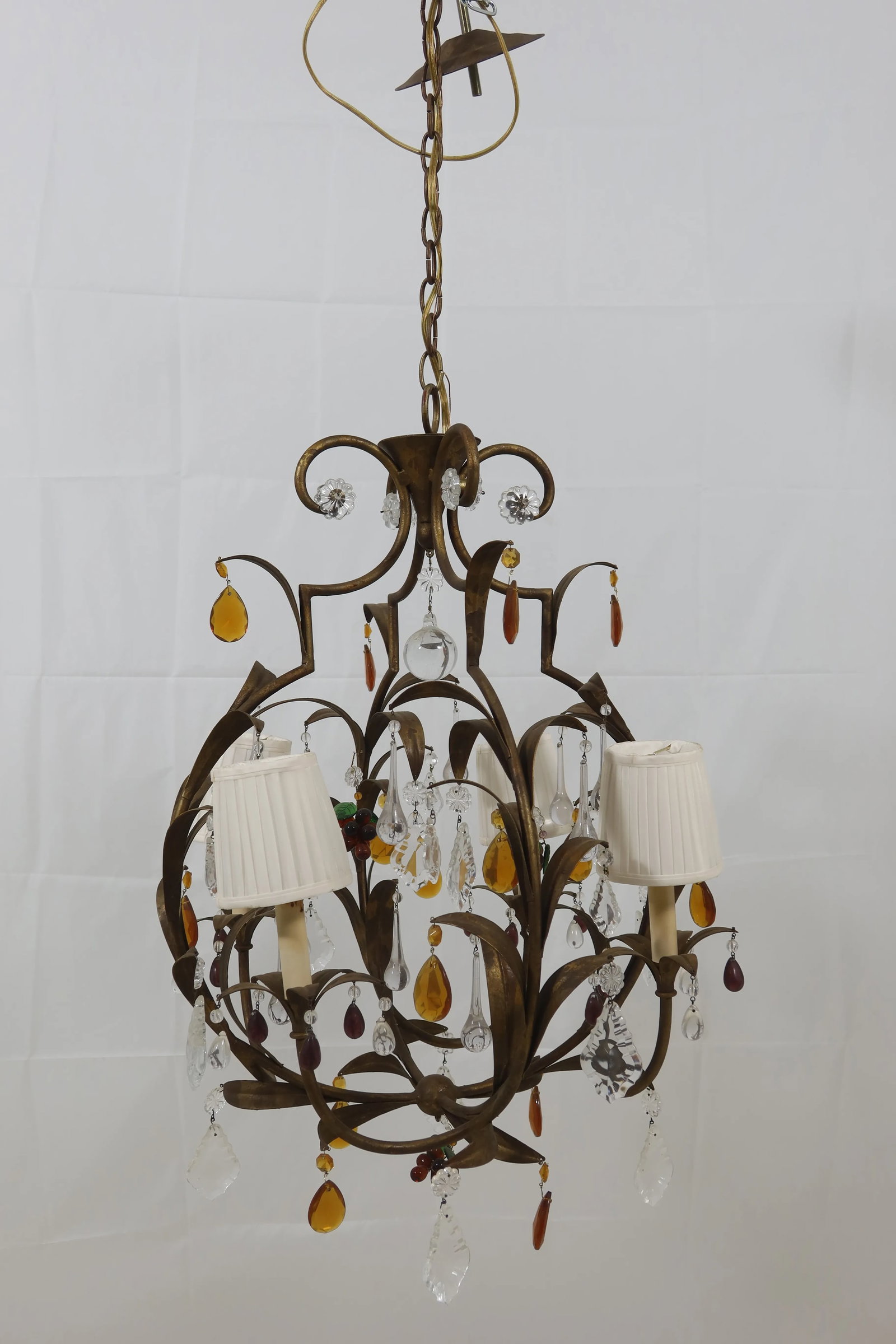 Currey & Co Gold Metal Chandelier W. Glass Fruit - 13