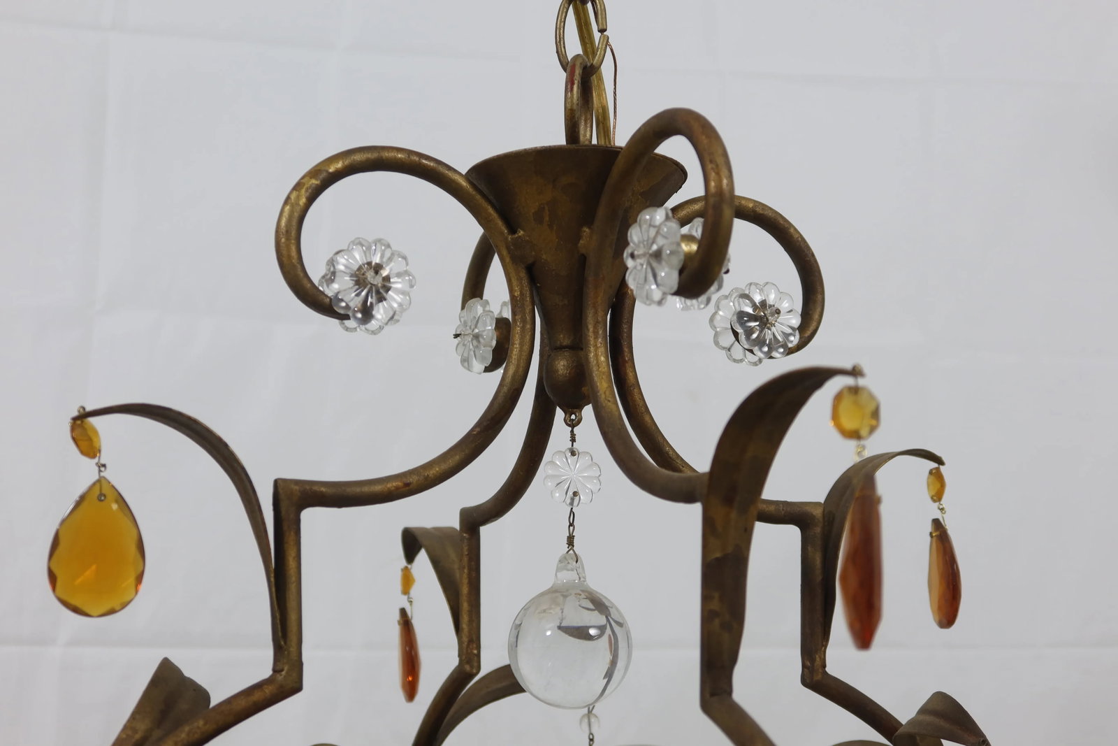 Currey & Co Gold Metal Chandelier W. Glass Fruit - 2