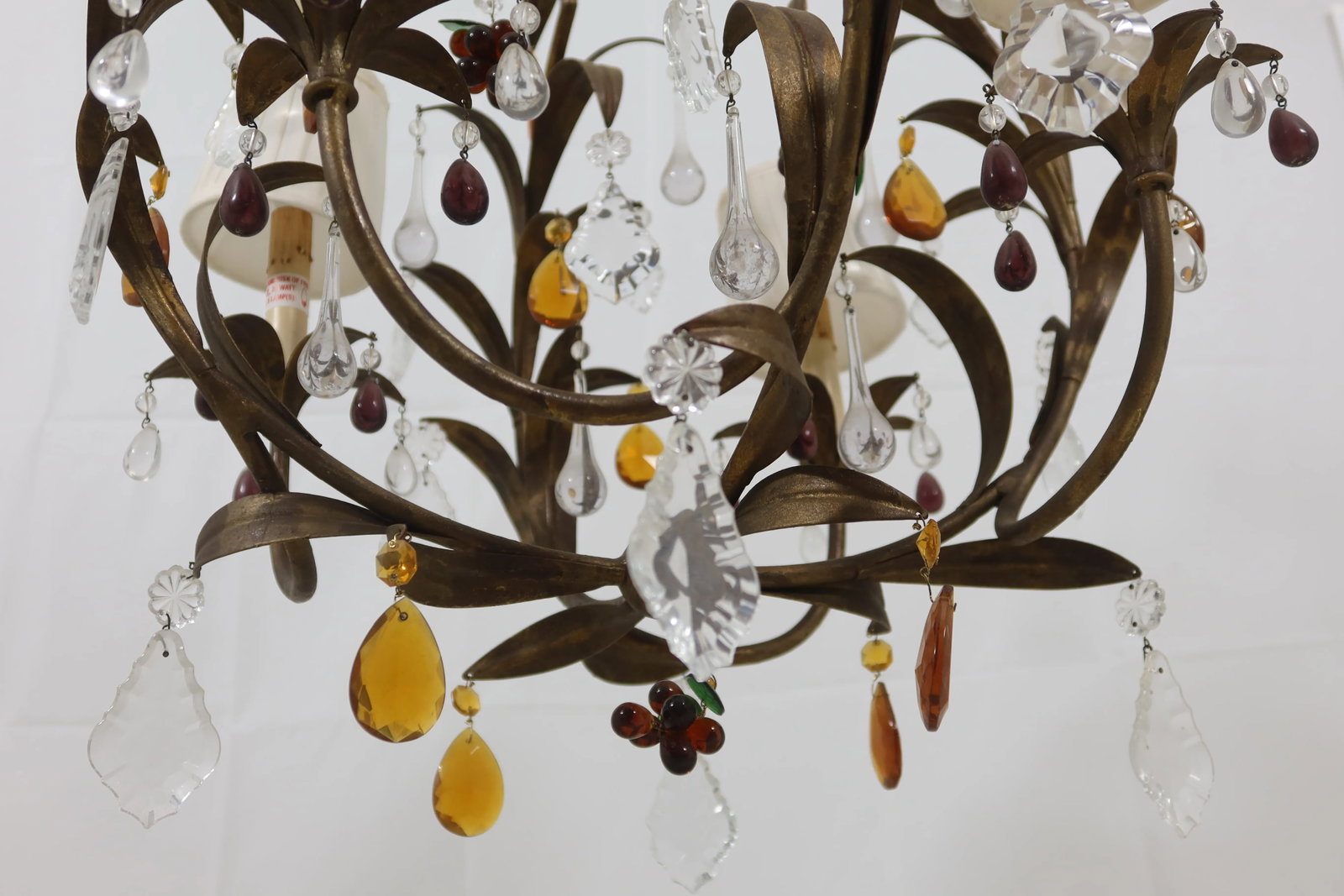 Currey & Co Gold Metal Chandelier W. Glass Fruit - 4
