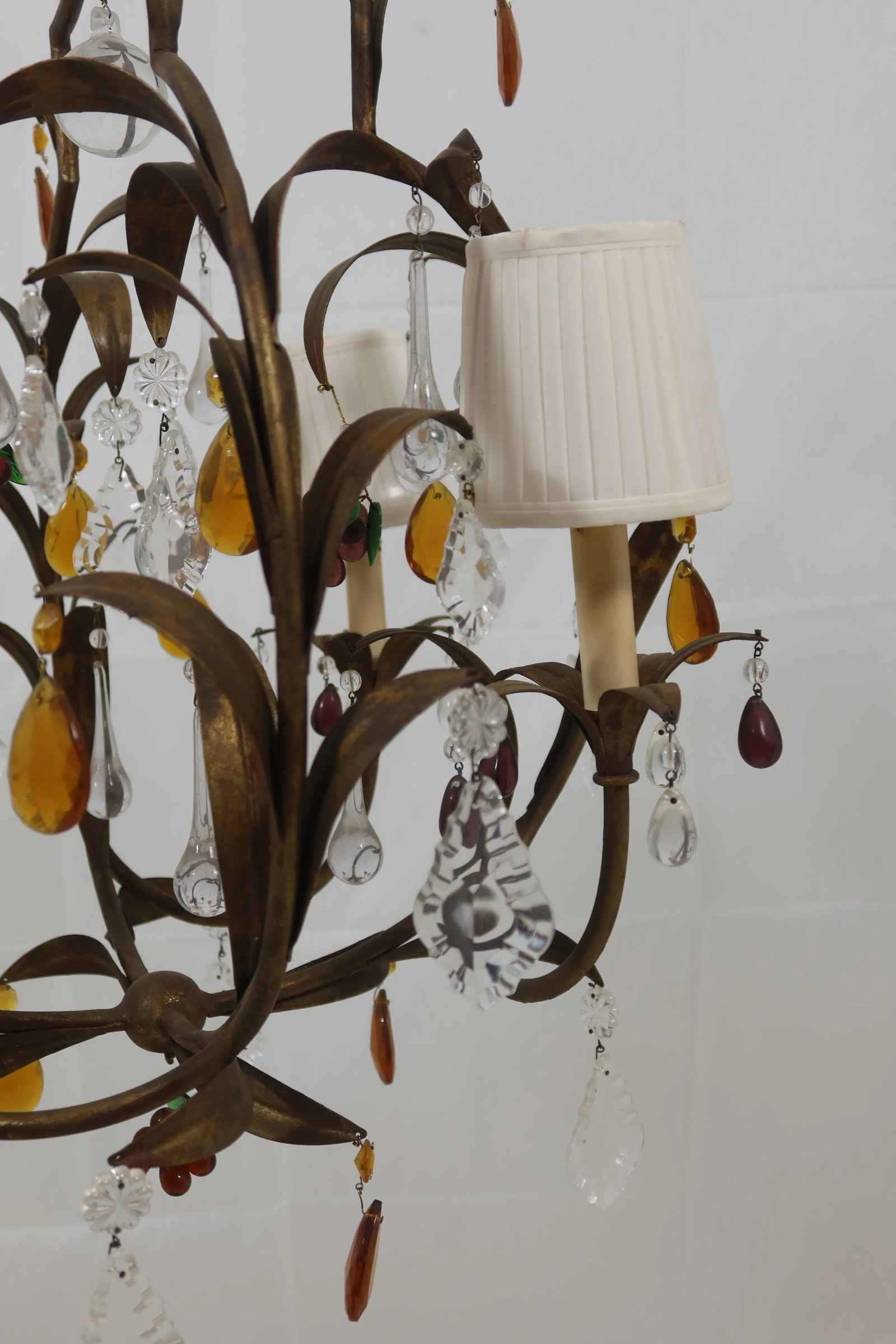 Currey & Co Gold Metal Chandelier W. Glass Fruit - 5