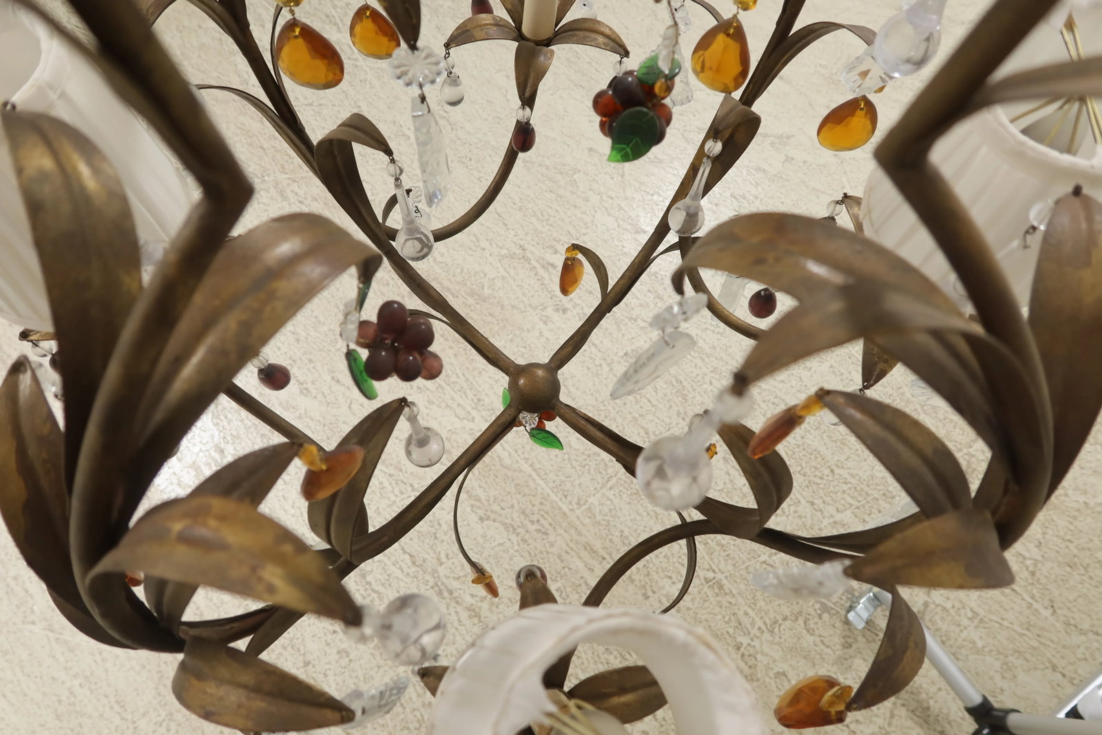 Currey & Co Gold Metal Chandelier W. Glass Fruit - 6