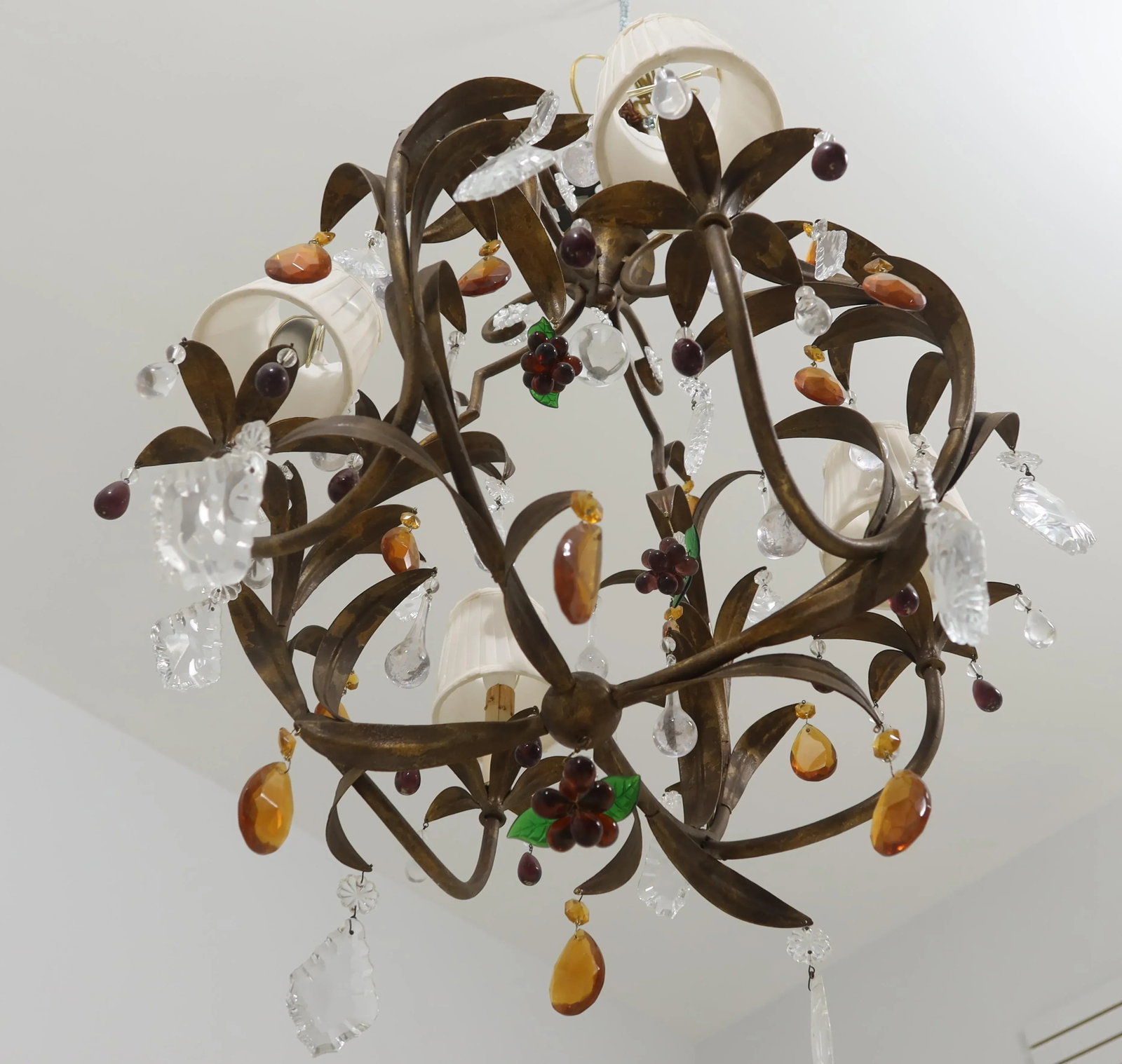 Currey & Co Gold Metal Chandelier W. Glass Fruit - 7