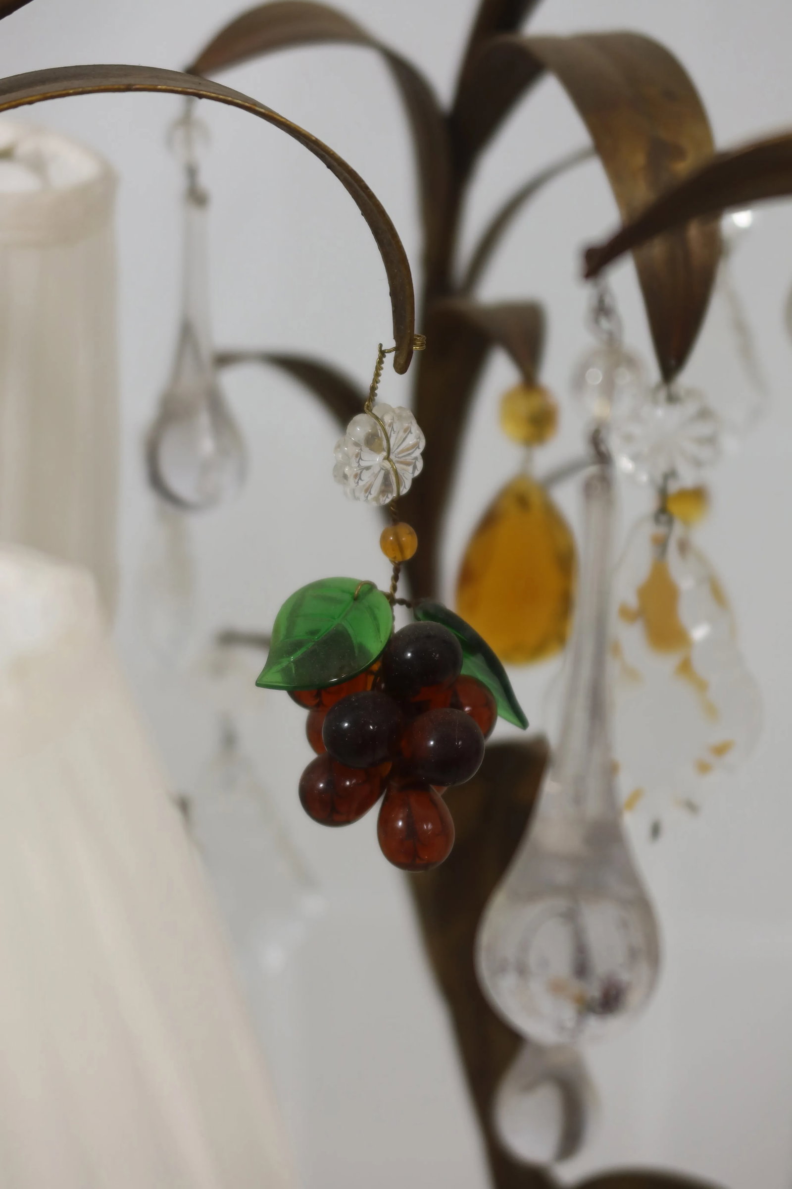 Currey & Co Gold Metal Chandelier W. Glass Fruit - 8