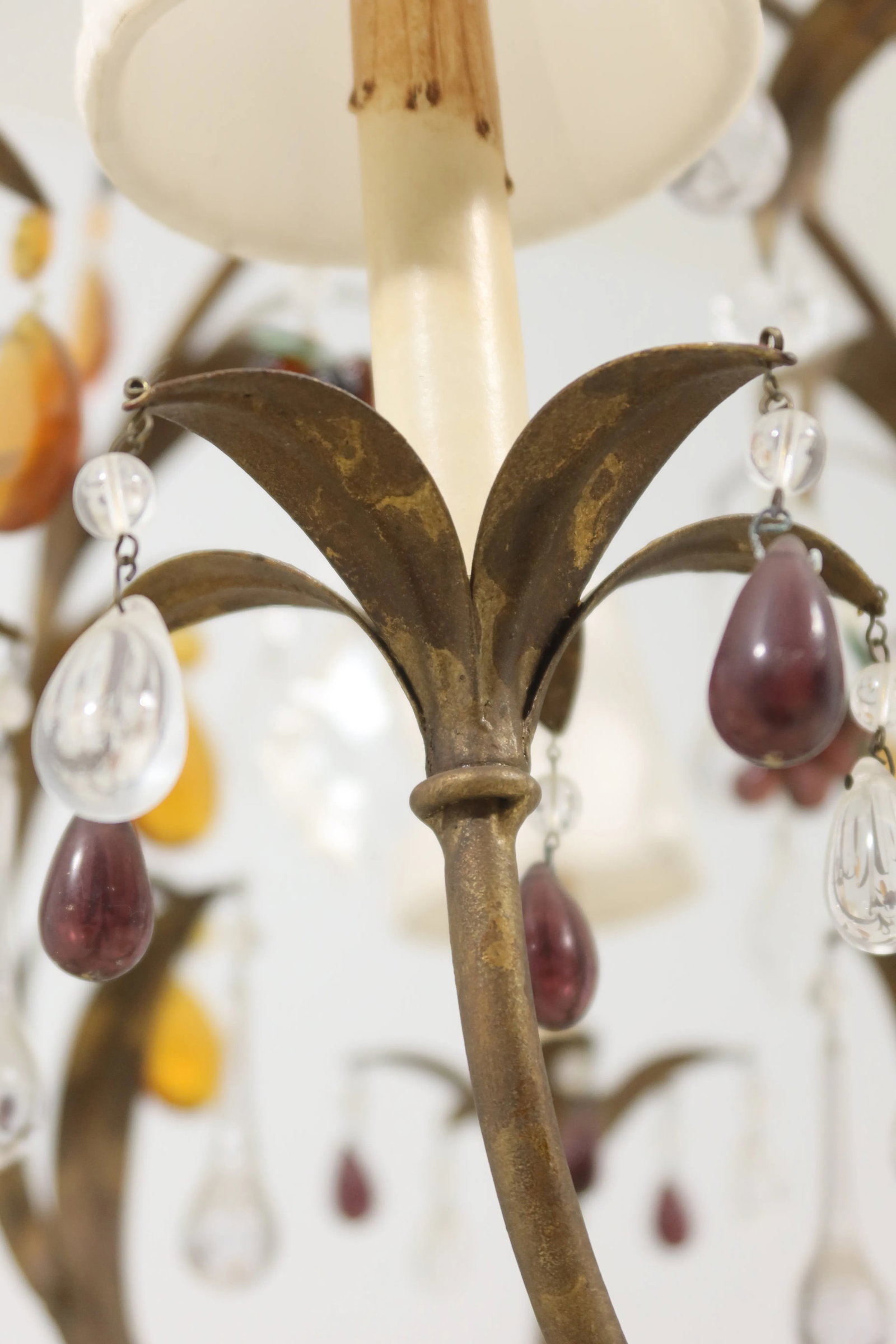 Currey & Co Gold Metal Chandelier W. Glass Fruit - 9