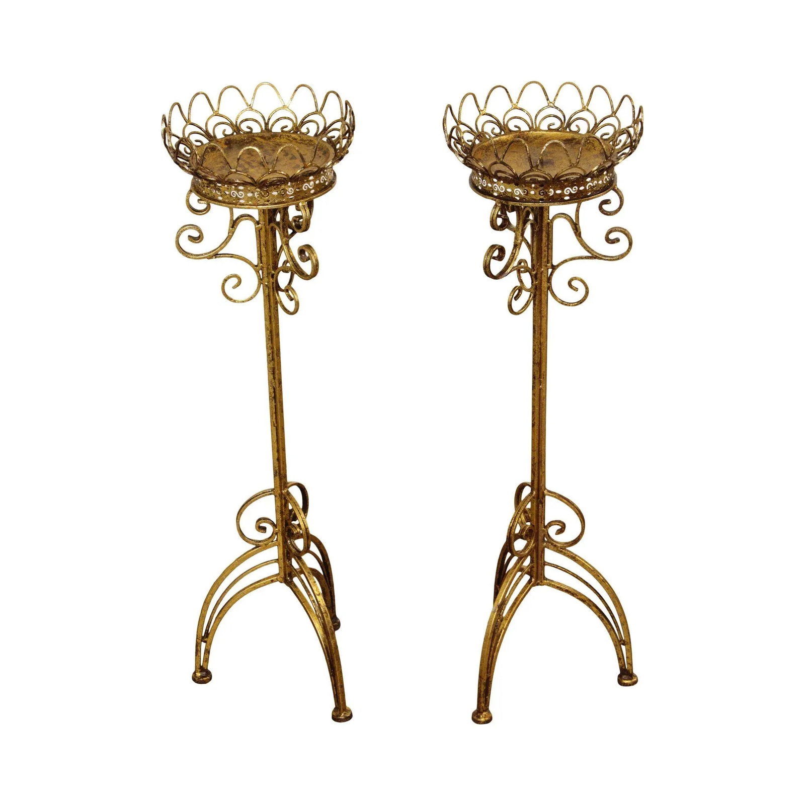 Hollywood Regency Gilt Metal Scroll Candle Stands - A Pair - 13