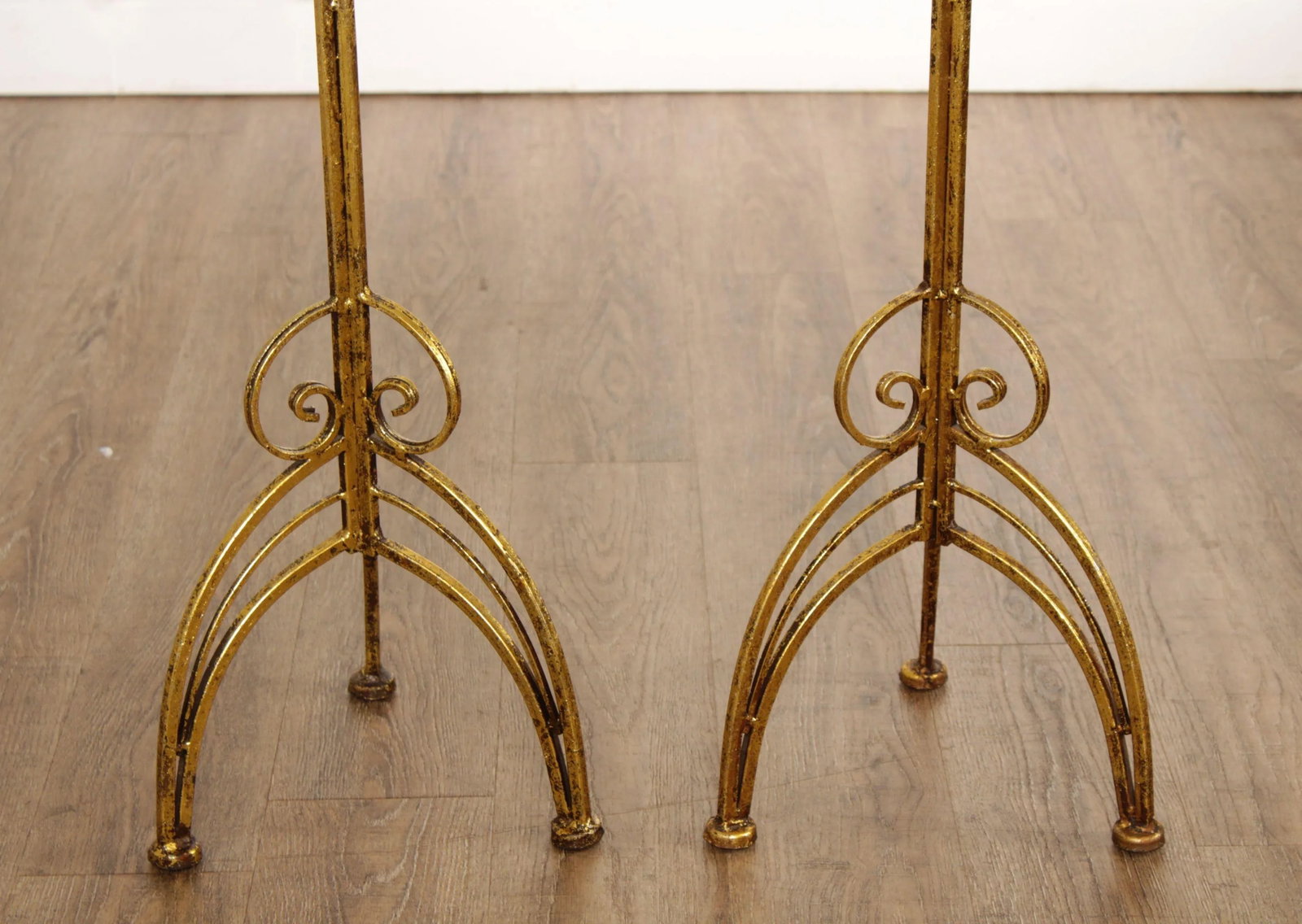 Hollywood Regency Gilt Metal Scroll Candle Stands - A Pair - 8