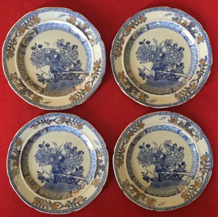 Antique Early 19th Century Mason's Patent Ironstone China Bread Plates with Gate & Peony - Set of 4 - 2