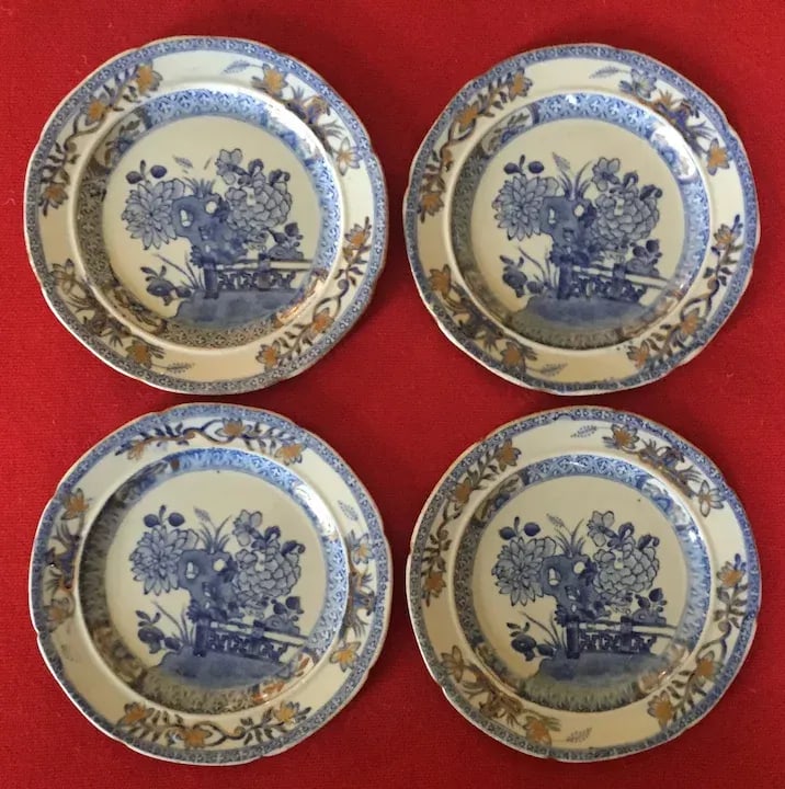Antique Early 19th Century Mason's Patent Ironstone China Bread Plates with Gate & Peony - Set of 4 - 3
