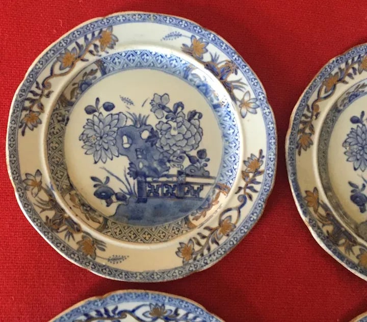 Antique Early 19th Century Mason's Patent Ironstone China Bread Plates with Gate & Peony - Set of 4 - 4