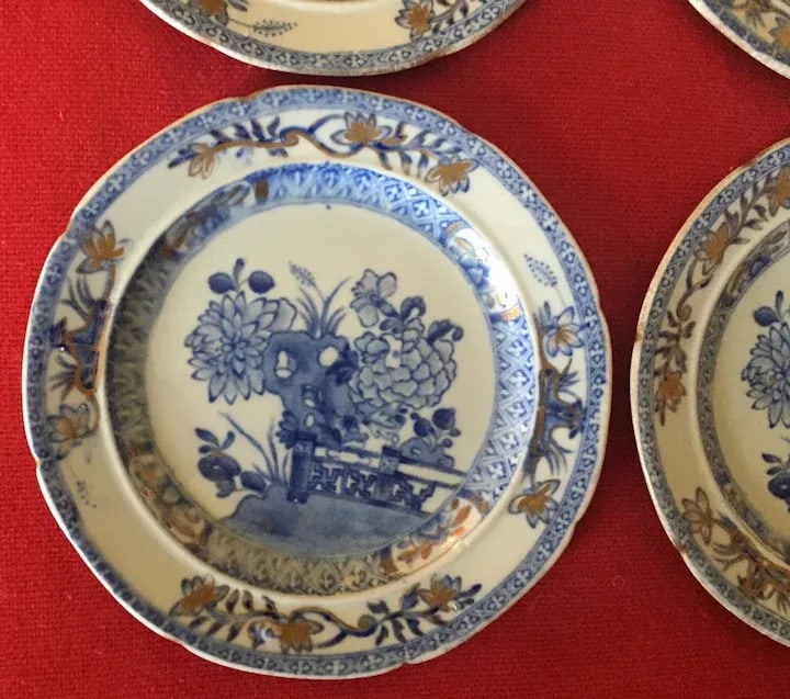 Antique Early 19th Century Mason's Patent Ironstone China Bread Plates with Gate & Peony - Set of 4 - 5
