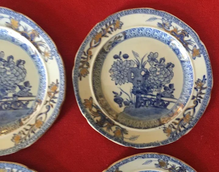 Antique Early 19th Century Mason's Patent Ironstone China Bread Plates with Gate & Peony - Set of 4 - 7