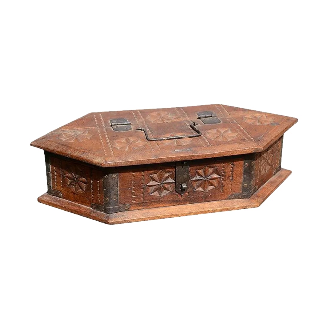 Vintage Rustic Hand Carved Solid Wood Box (1 of 3)