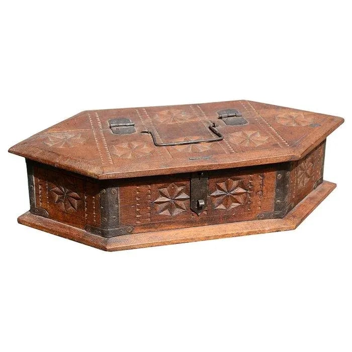 Vintage Rustic Hand Carved Solid Wood Box - 2