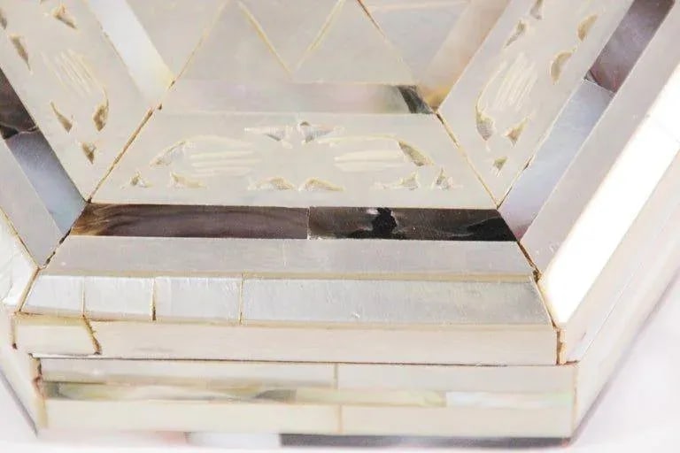 Mid 20th Century Handcrafted White Mother of Pearl Inlaid Moorish Octagonal Box - 5