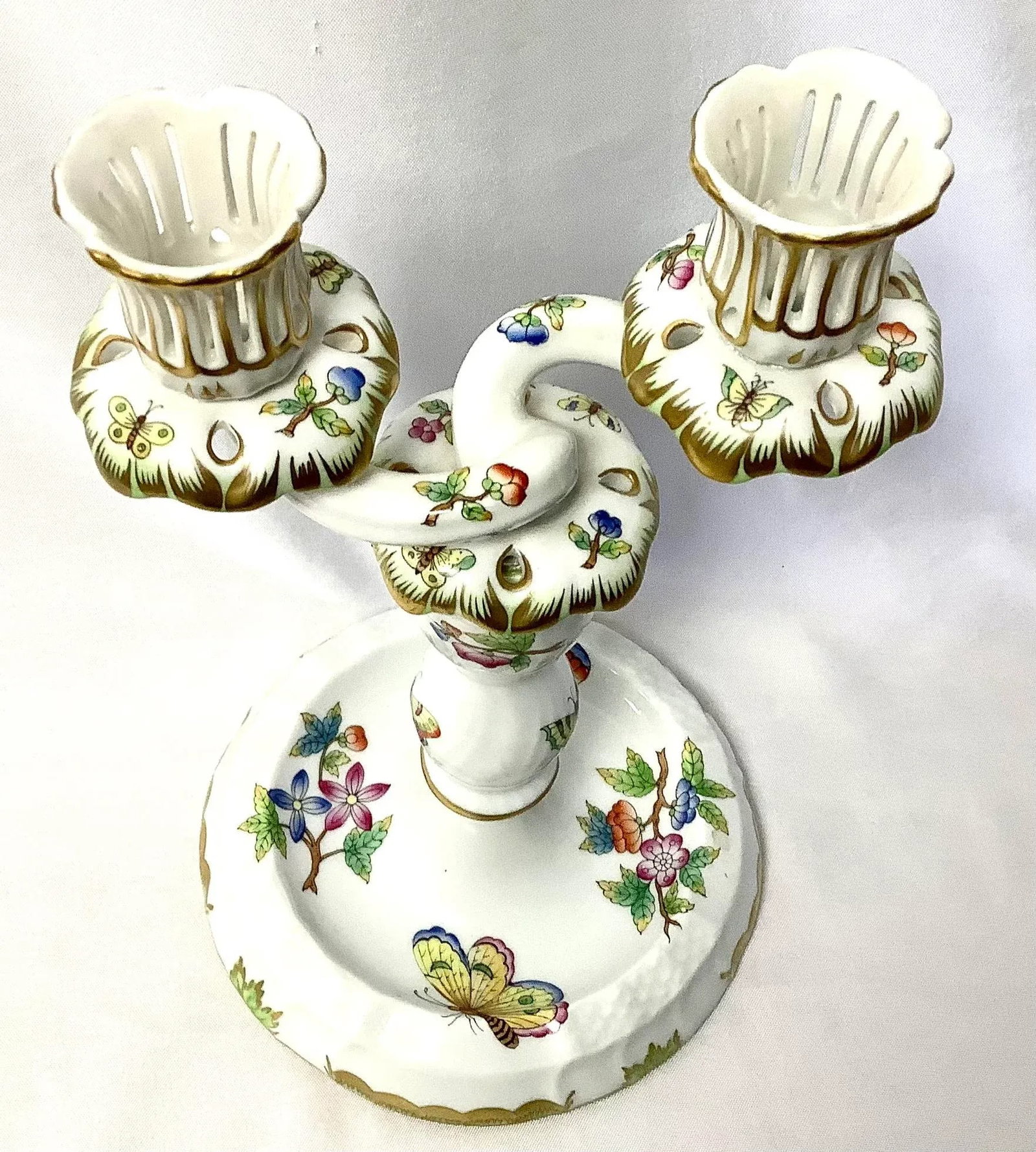Herend Queen Victoria Porcelain Double Candlestick - 2