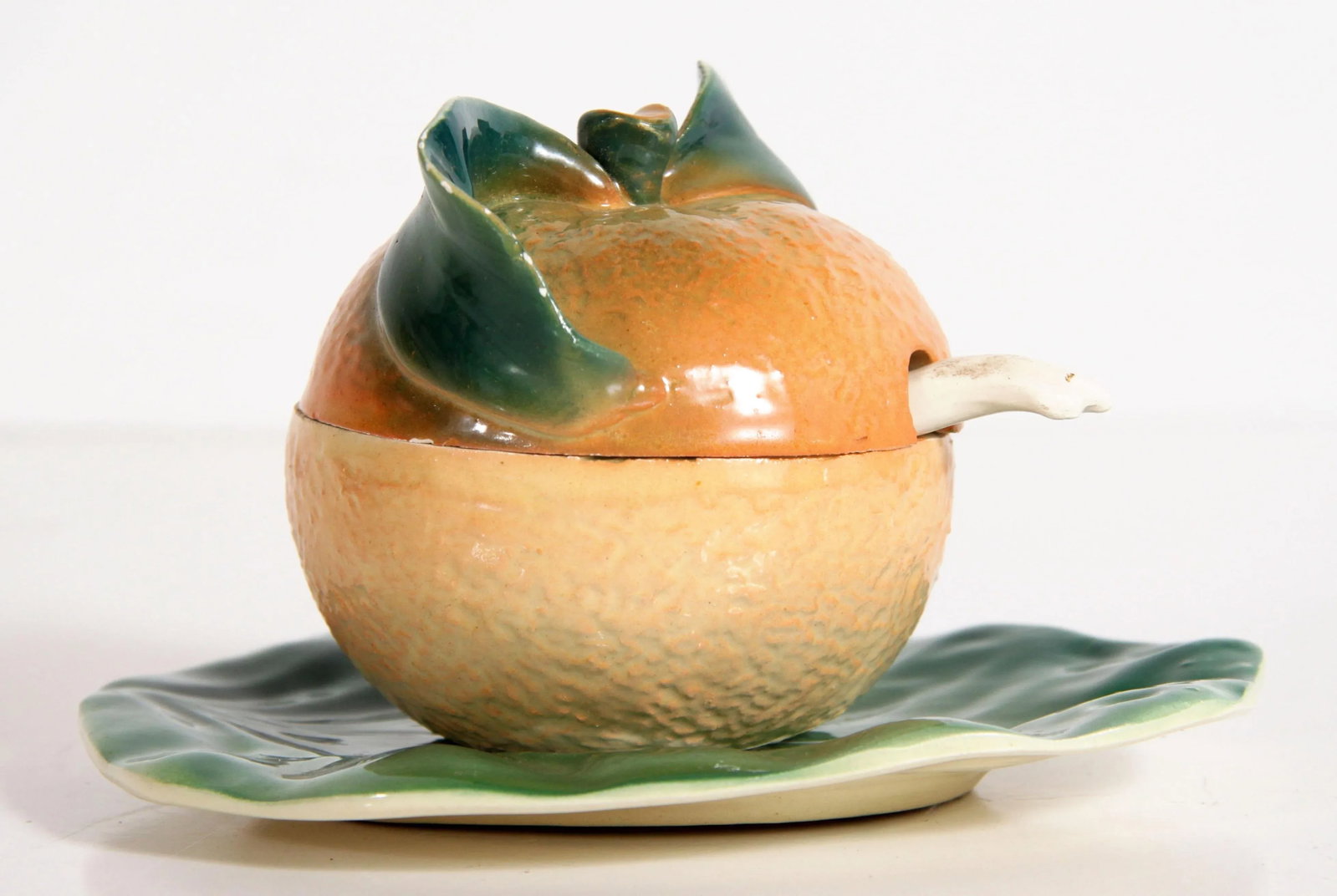 Vintage Italian Majolica Figural Orange Lidded Condiment or Jam Jar - 2