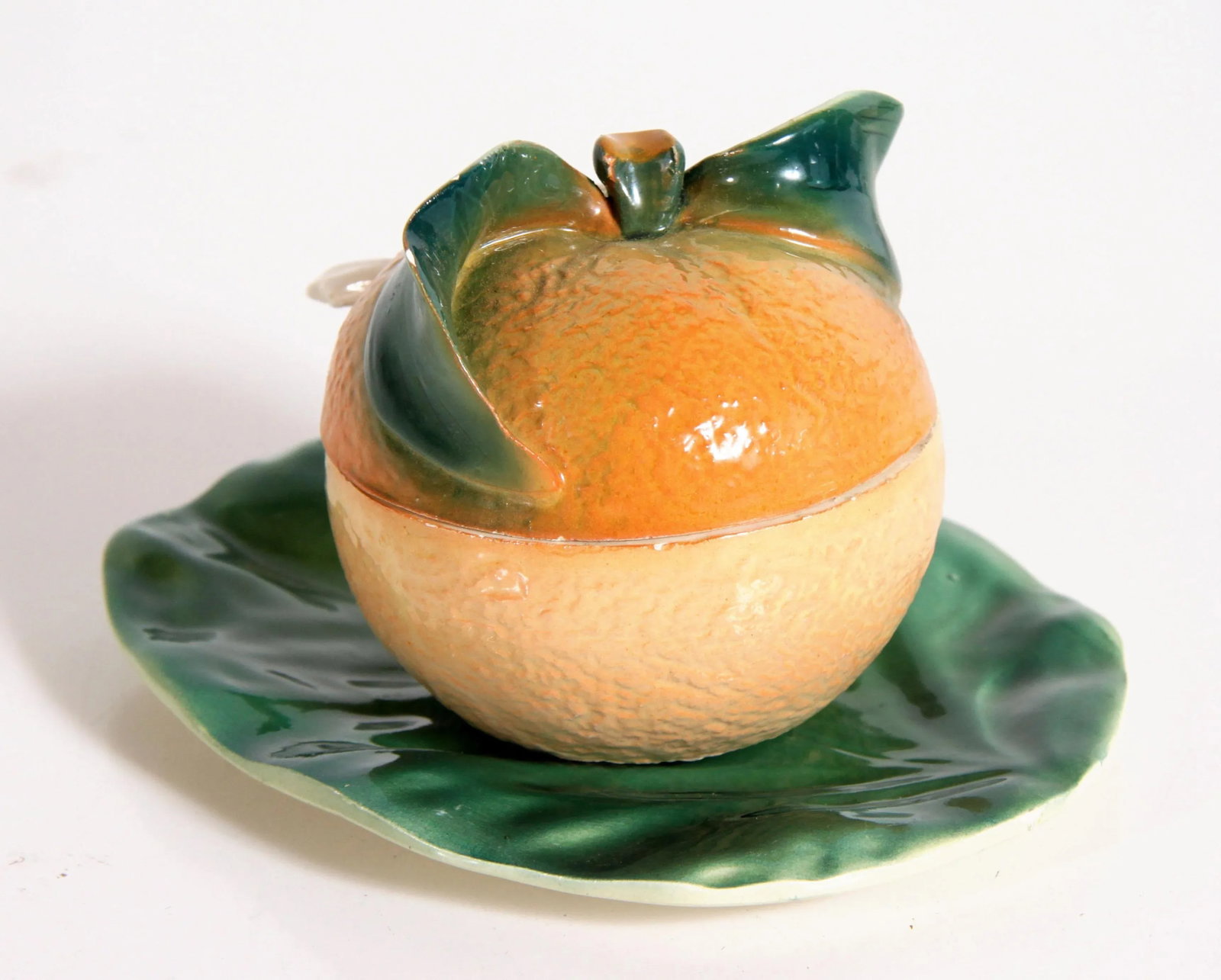 Vintage Italian Majolica Figural Orange Lidded Condiment or Jam Jar - 3