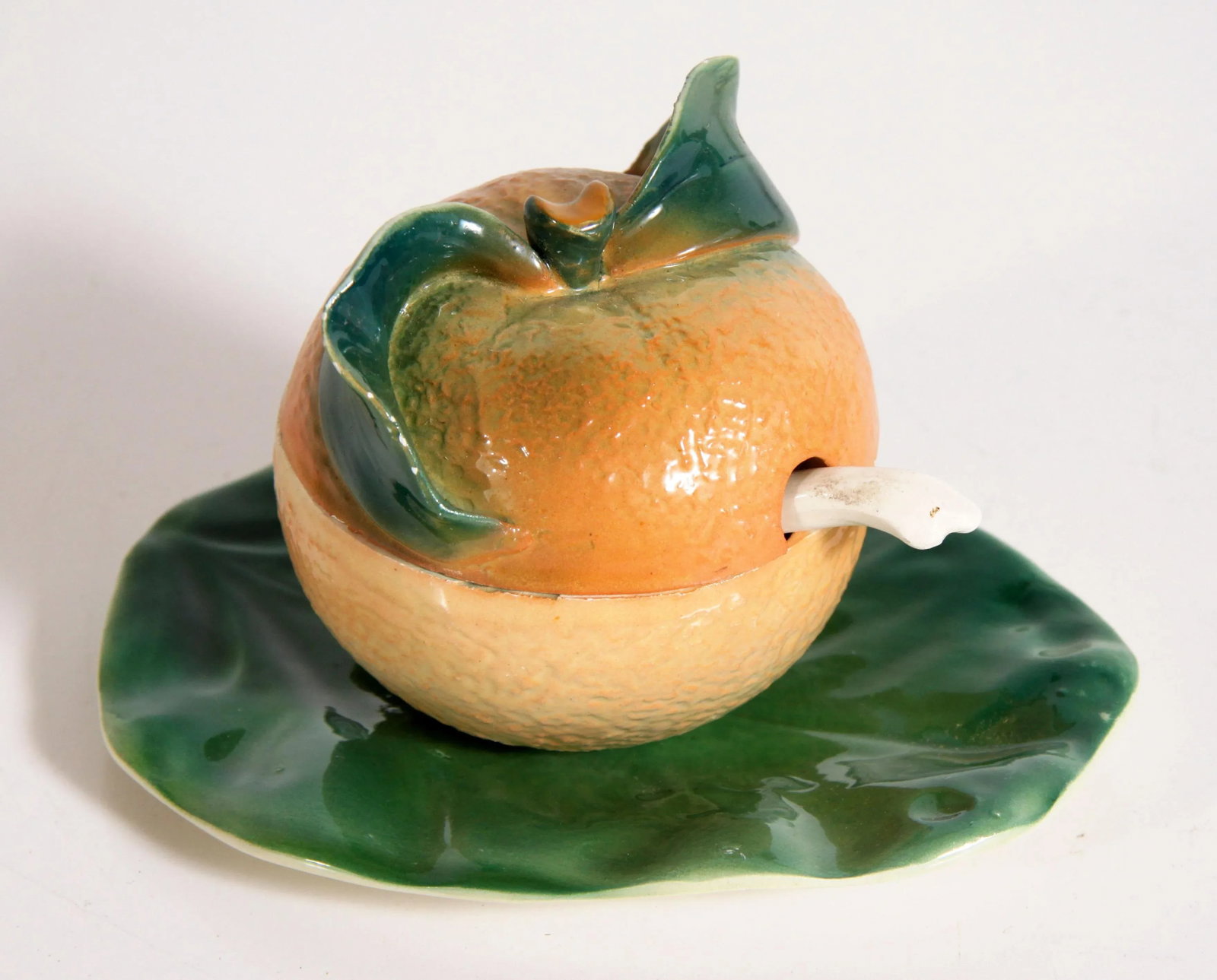 Vintage Italian Majolica Figural Orange Lidded Condiment or Jam Jar - 9