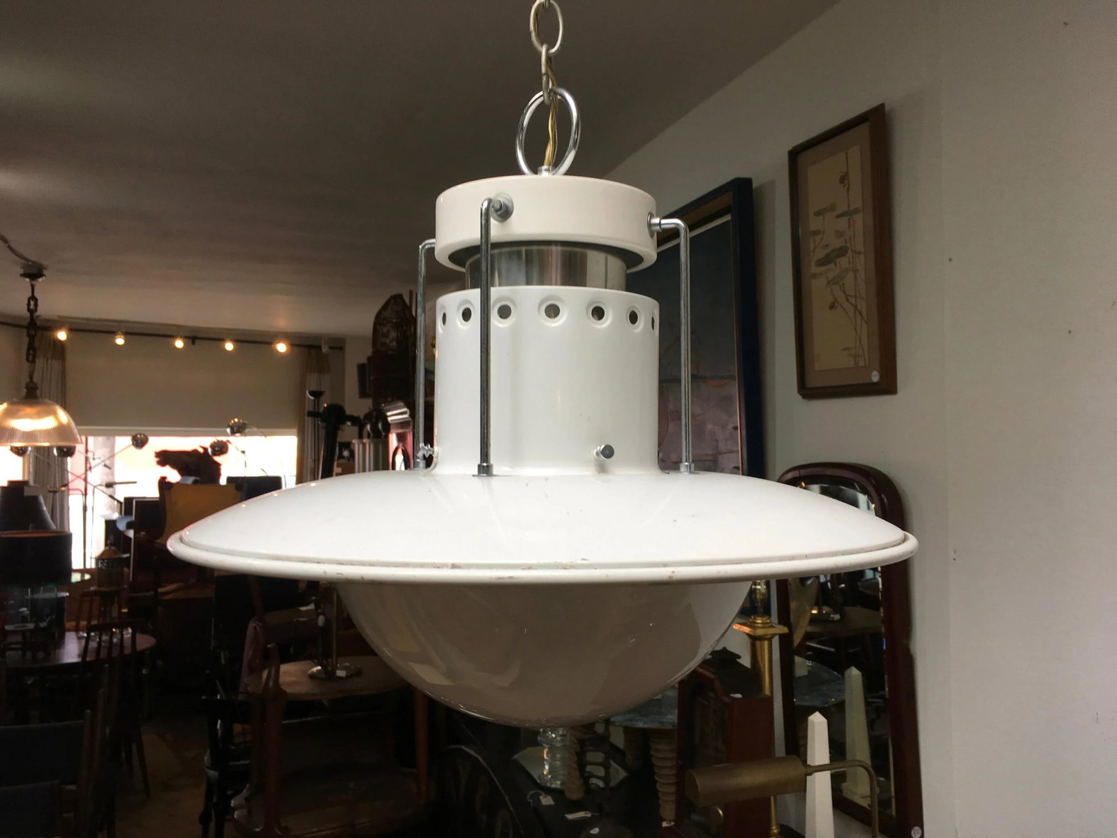 1980s Forecast Lighting Postmodern Pendant Chandelier, Los Angeles, White & Chrome - 2