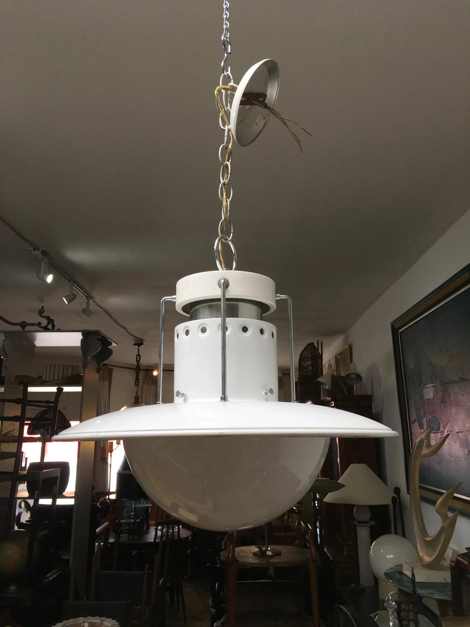 1980s Forecast Lighting Postmodern Pendant Chandelier, Los Angeles, White & Chrome - 3