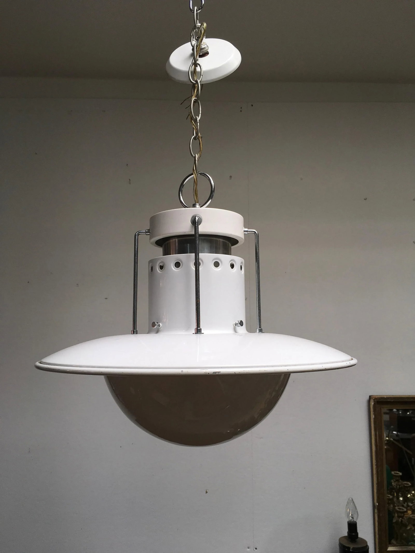 1980s Forecast Lighting Postmodern Pendant Chandelier, Los Angeles, White & Chrome - 4