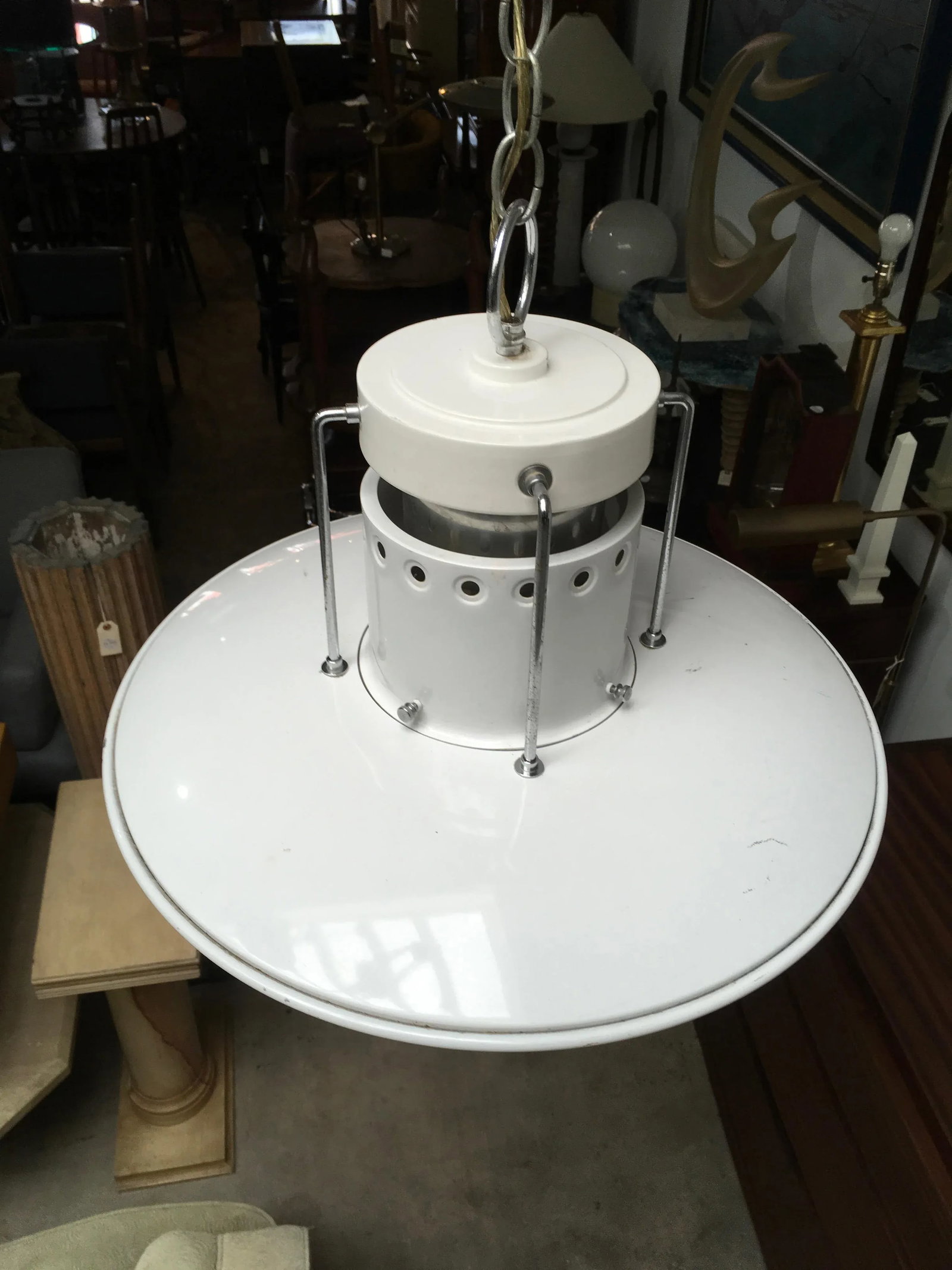 1980s Forecast Lighting Postmodern Pendant Chandelier, Los Angeles, White & Chrome - 9