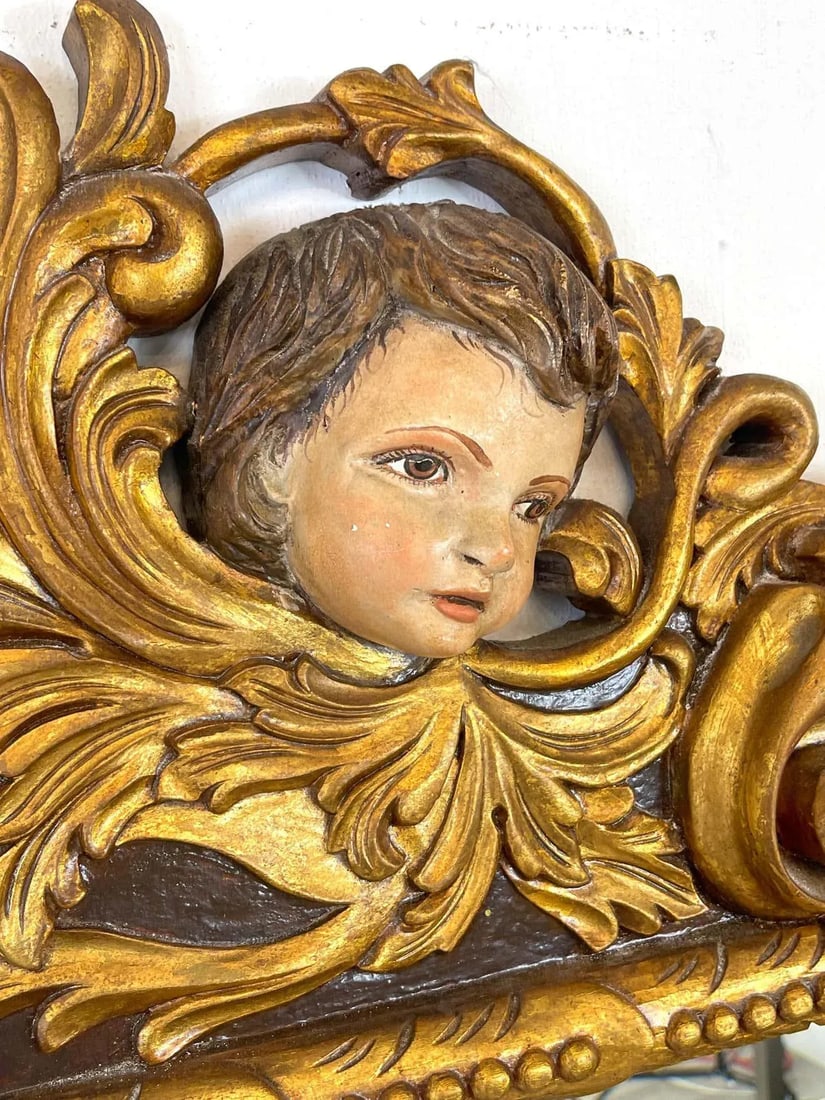 Early 20th Century Palatial Italian Carved Figural Giltwood & Polychromed Baroque Style Mirror - 6