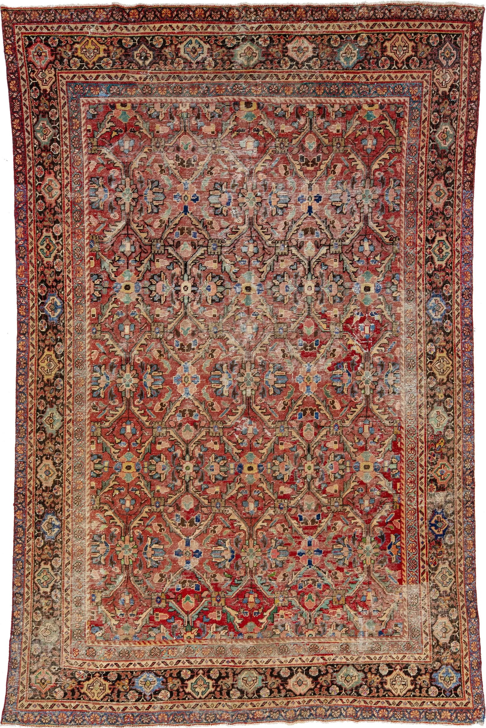 Vintage Mahal Handmade Rust Geometric Wool Rug - 2