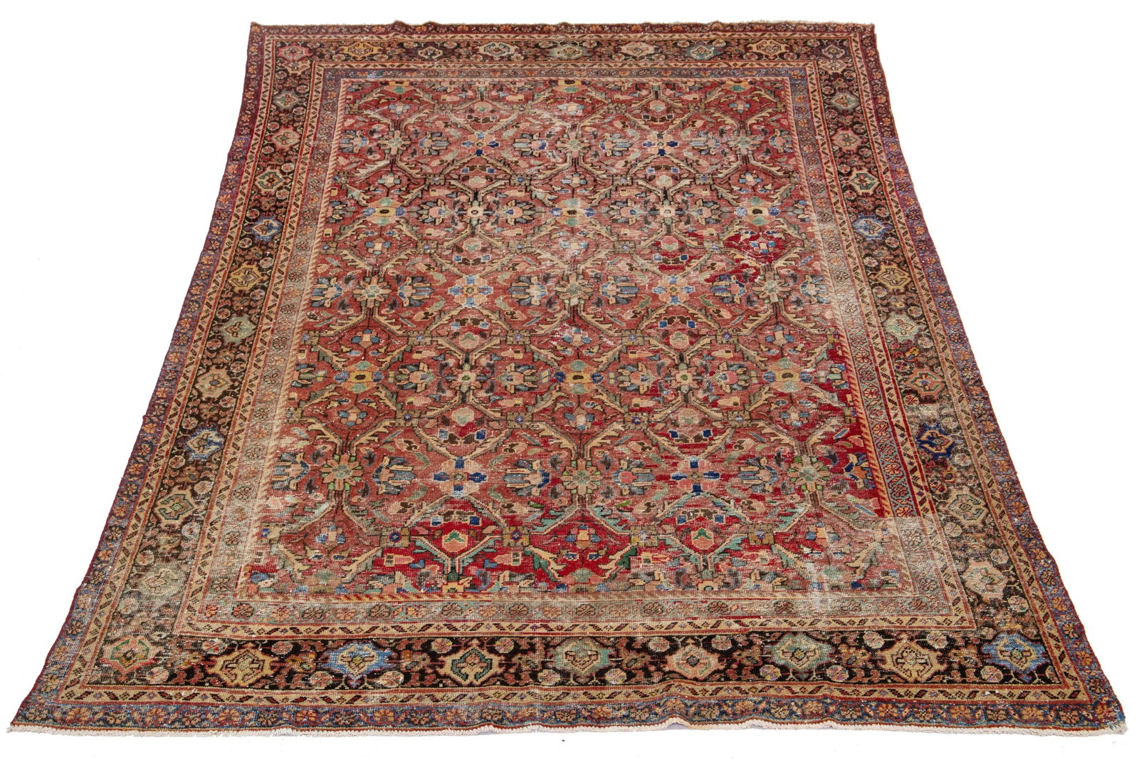 Vintage Mahal Handmade Rust Geometric Wool Rug - 3