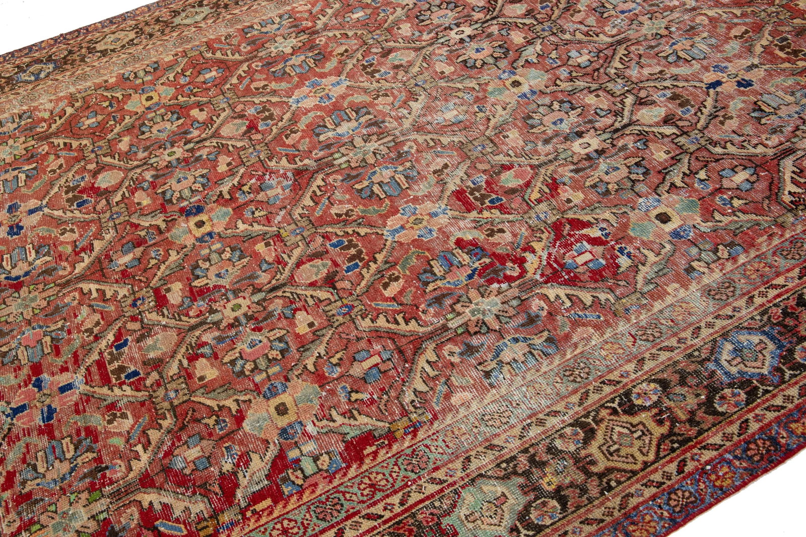 Vintage Mahal Handmade Rust Geometric Wool Rug - 5