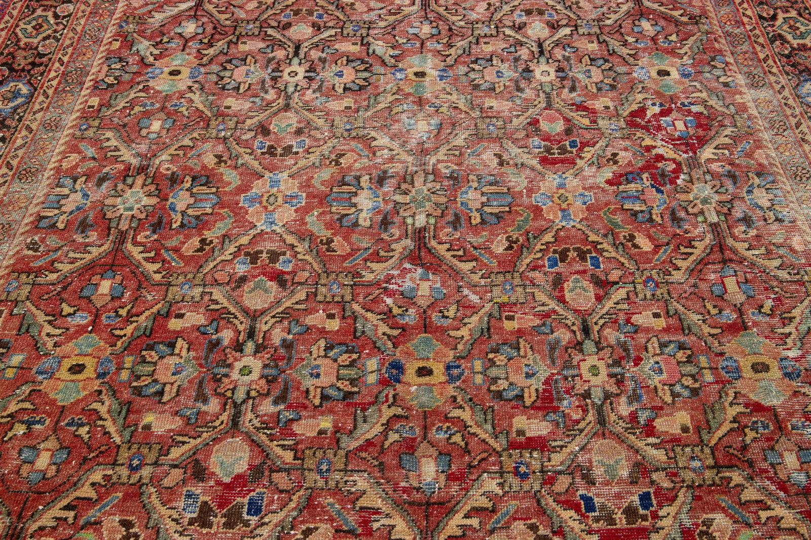Vintage Mahal Handmade Rust Geometric Wool Rug - 6