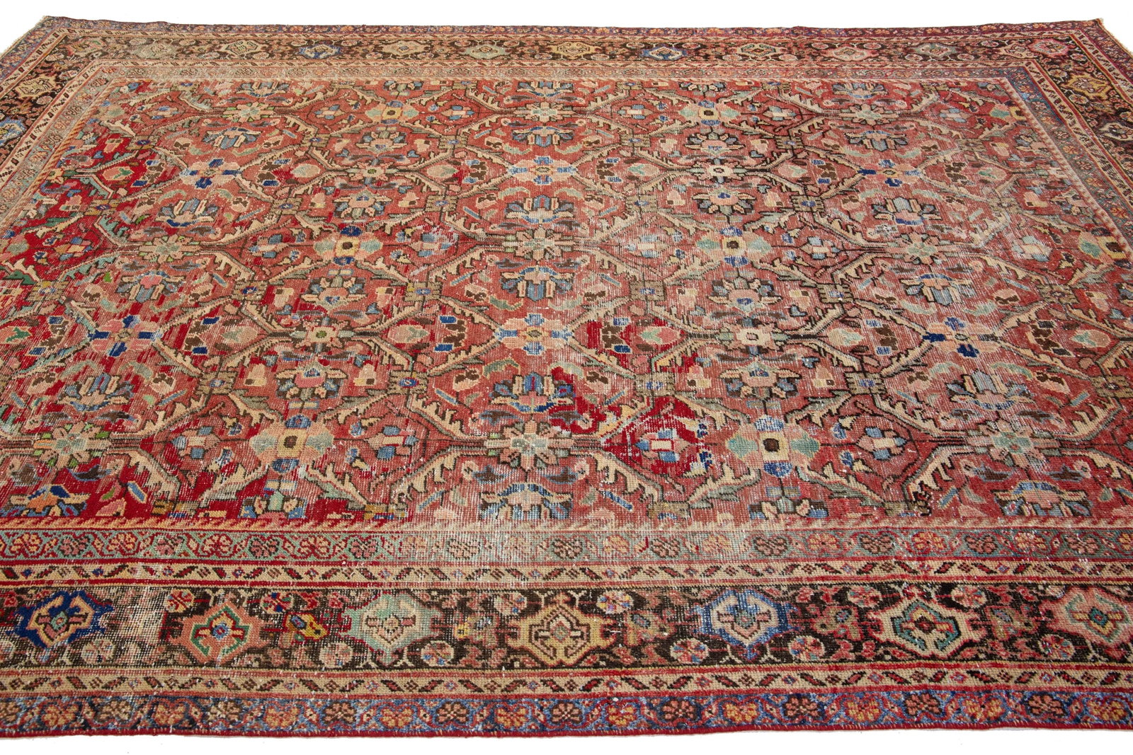 Vintage Mahal Handmade Rust Geometric Wool Rug - 7