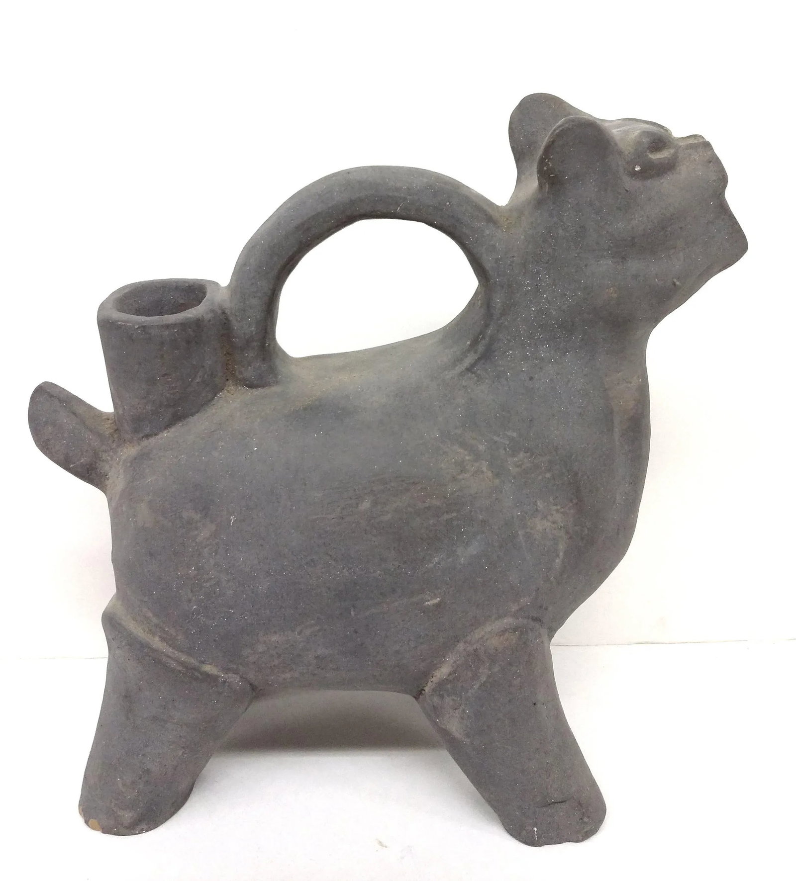 Antique Asian Gray Earthenware Animal Vessel - 3