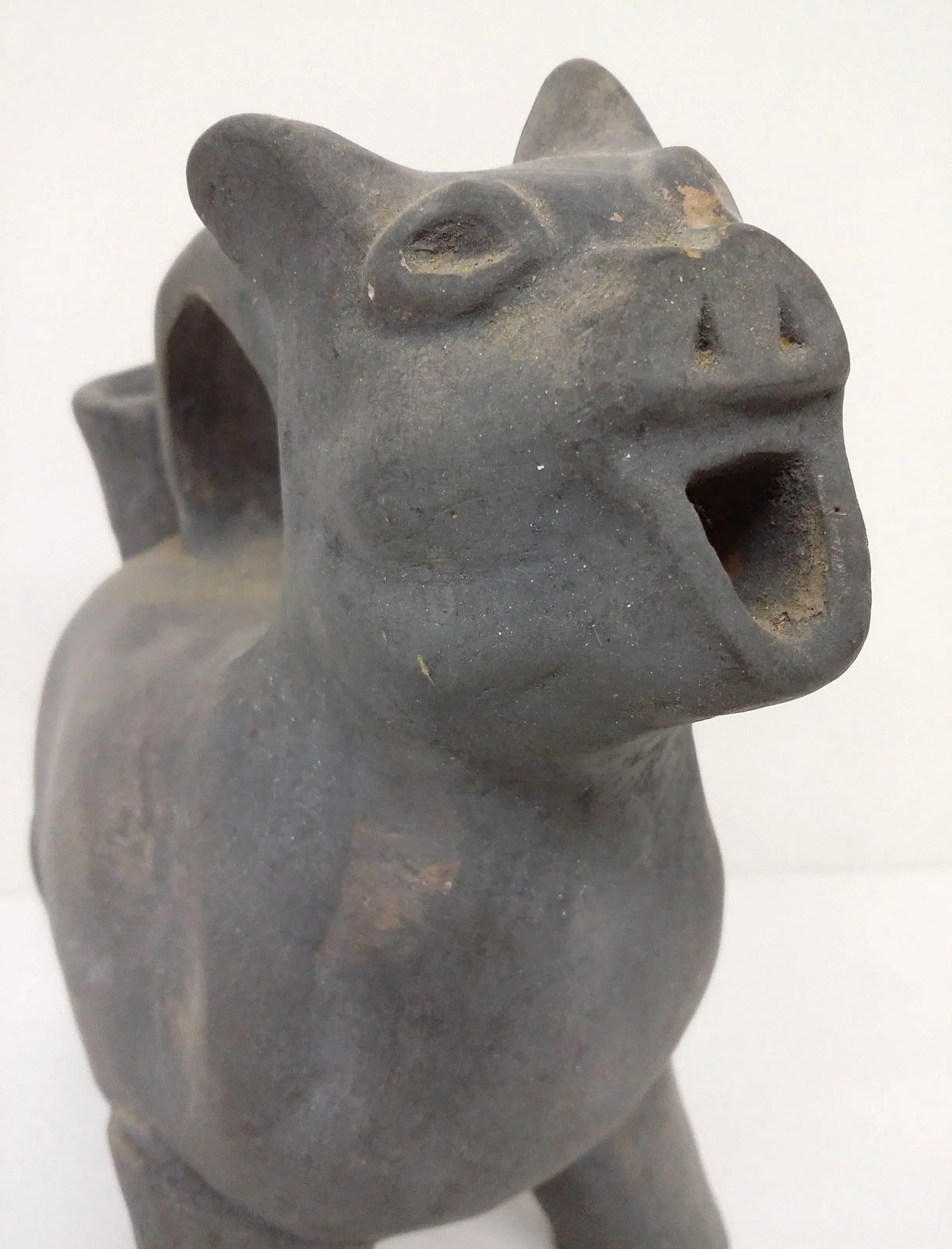Antique Asian Gray Earthenware Animal Vessel - 4