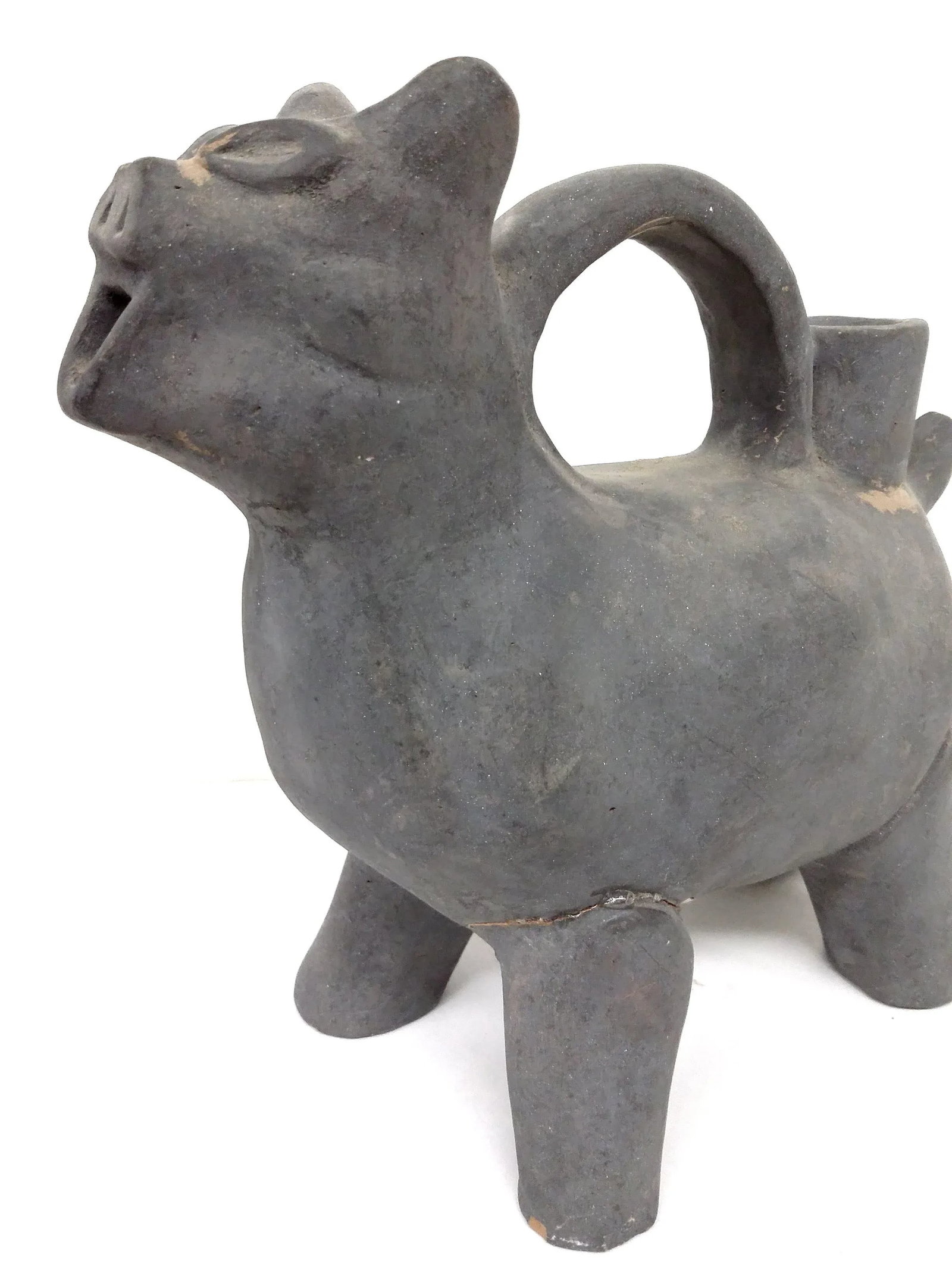 Antique Asian Gray Earthenware Animal Vessel - 5