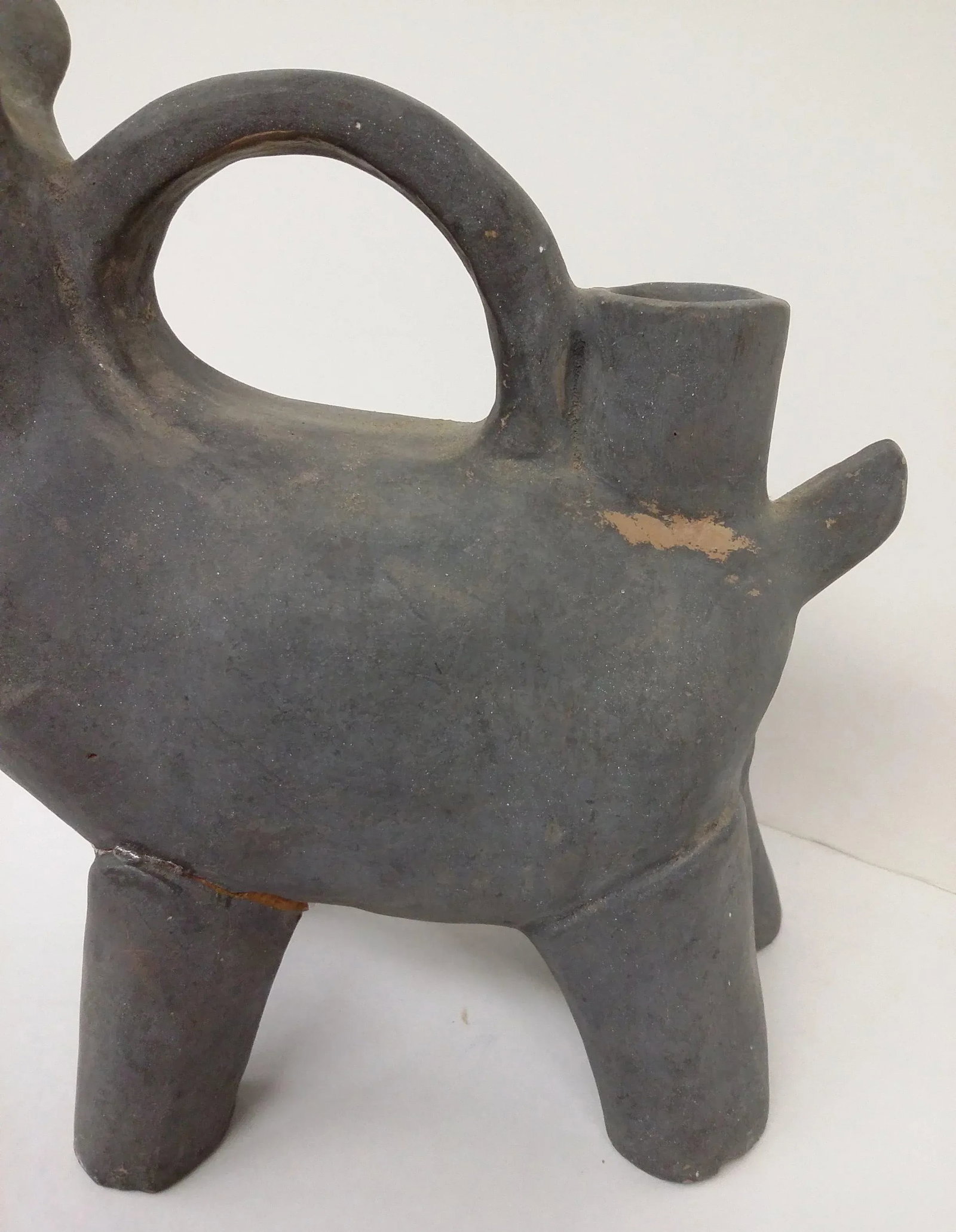 Antique Asian Gray Earthenware Animal Vessel - 6