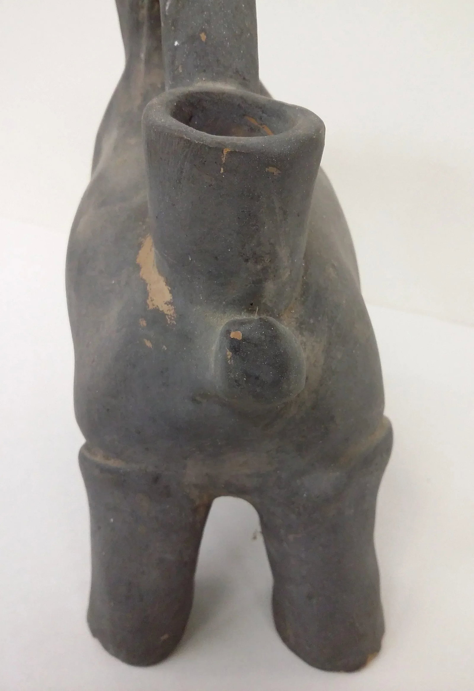 Antique Asian Gray Earthenware Animal Vessel - 7