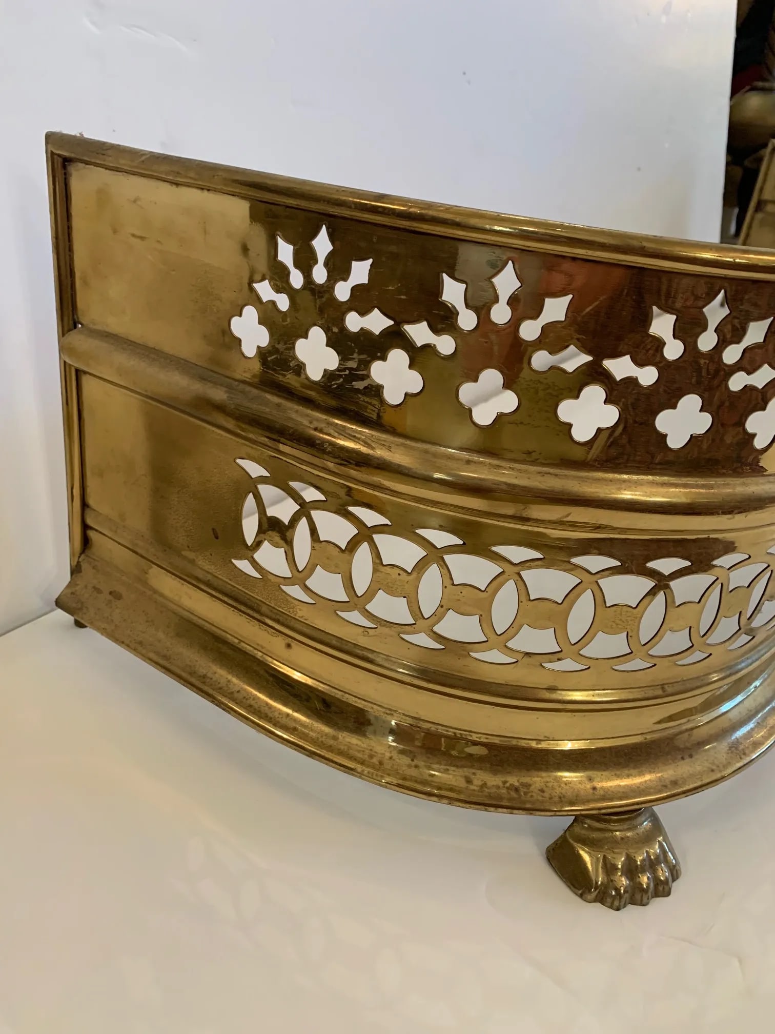 Antique English Pierced Brass Fireplace Fender - 9