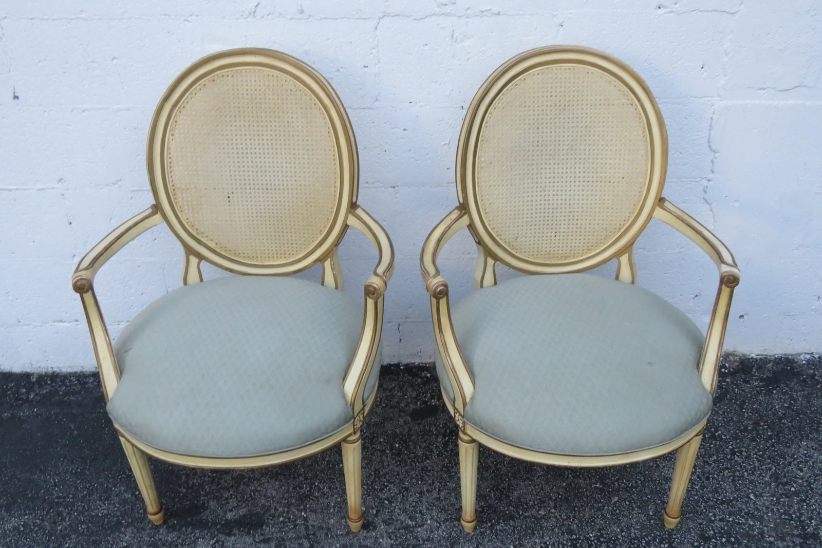 1960s French Shabby Chic Painted Caned Back Side Chairs- a Pair - 2