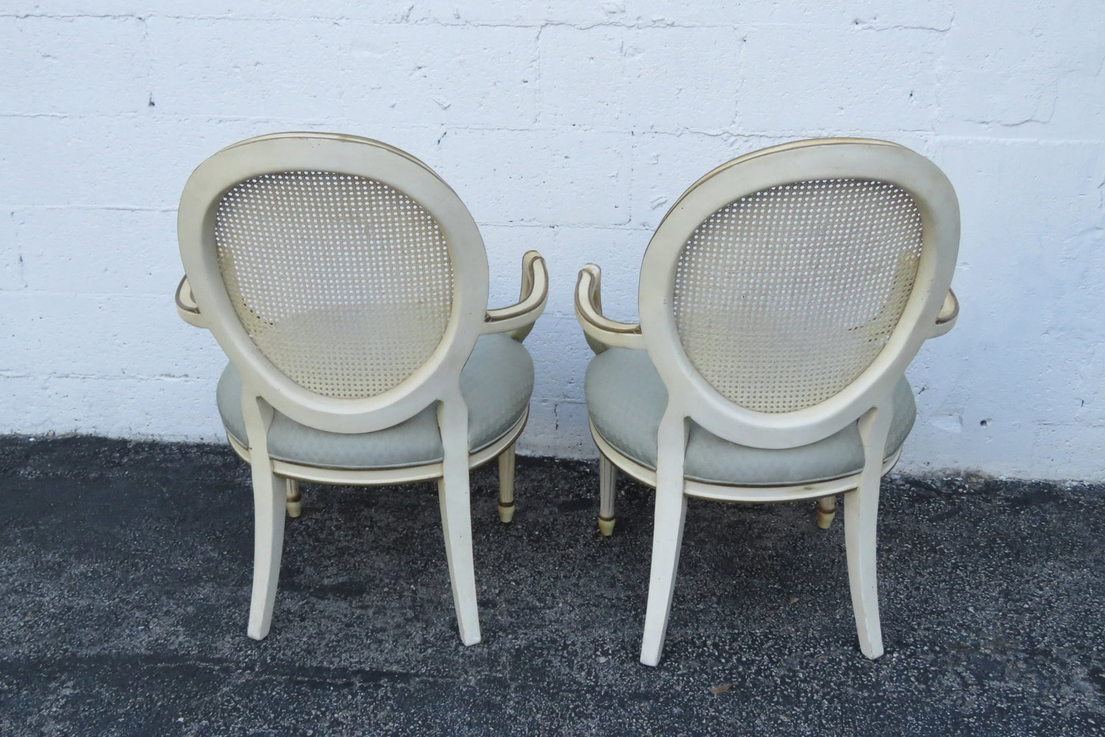 1960s French Shabby Chic Painted Caned Back Side Chairs- a Pair - 3