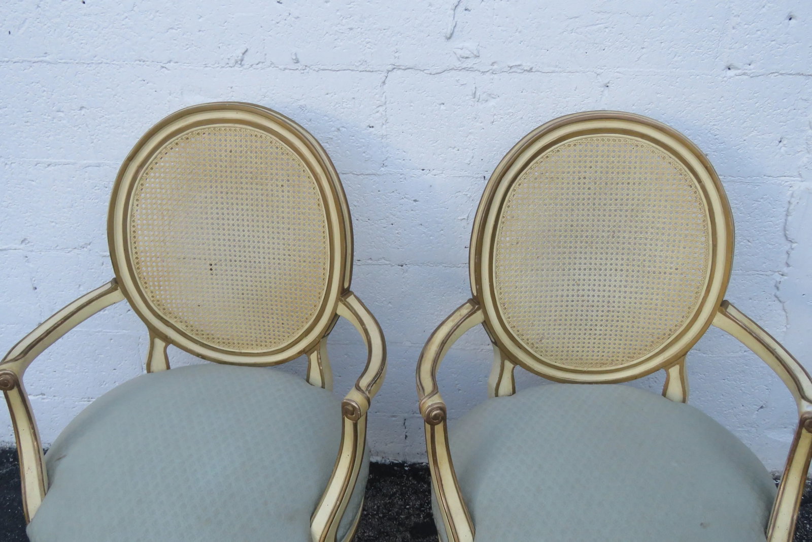 1960s French Shabby Chic Painted Caned Back Side Chairs- a Pair - 4