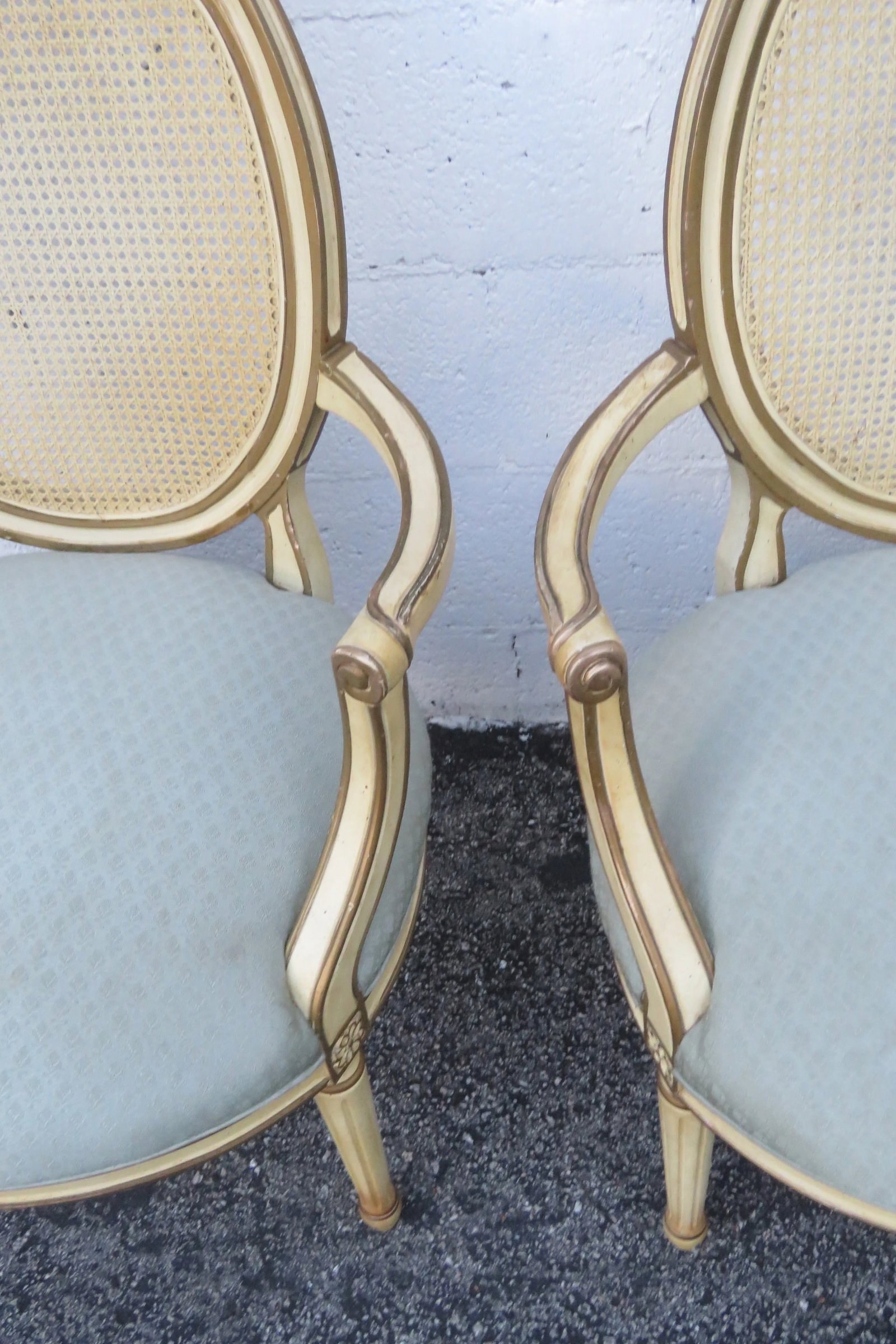 1960s French Shabby Chic Painted Caned Back Side Chairs- a Pair - 5