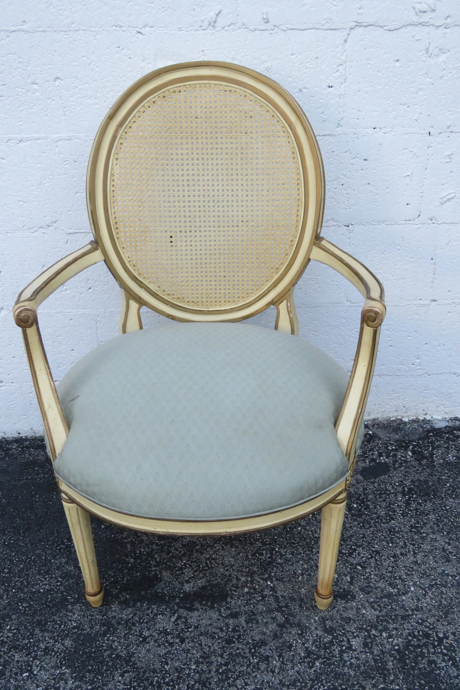 1960s French Shabby Chic Painted Caned Back Side Chairs- a Pair - 7