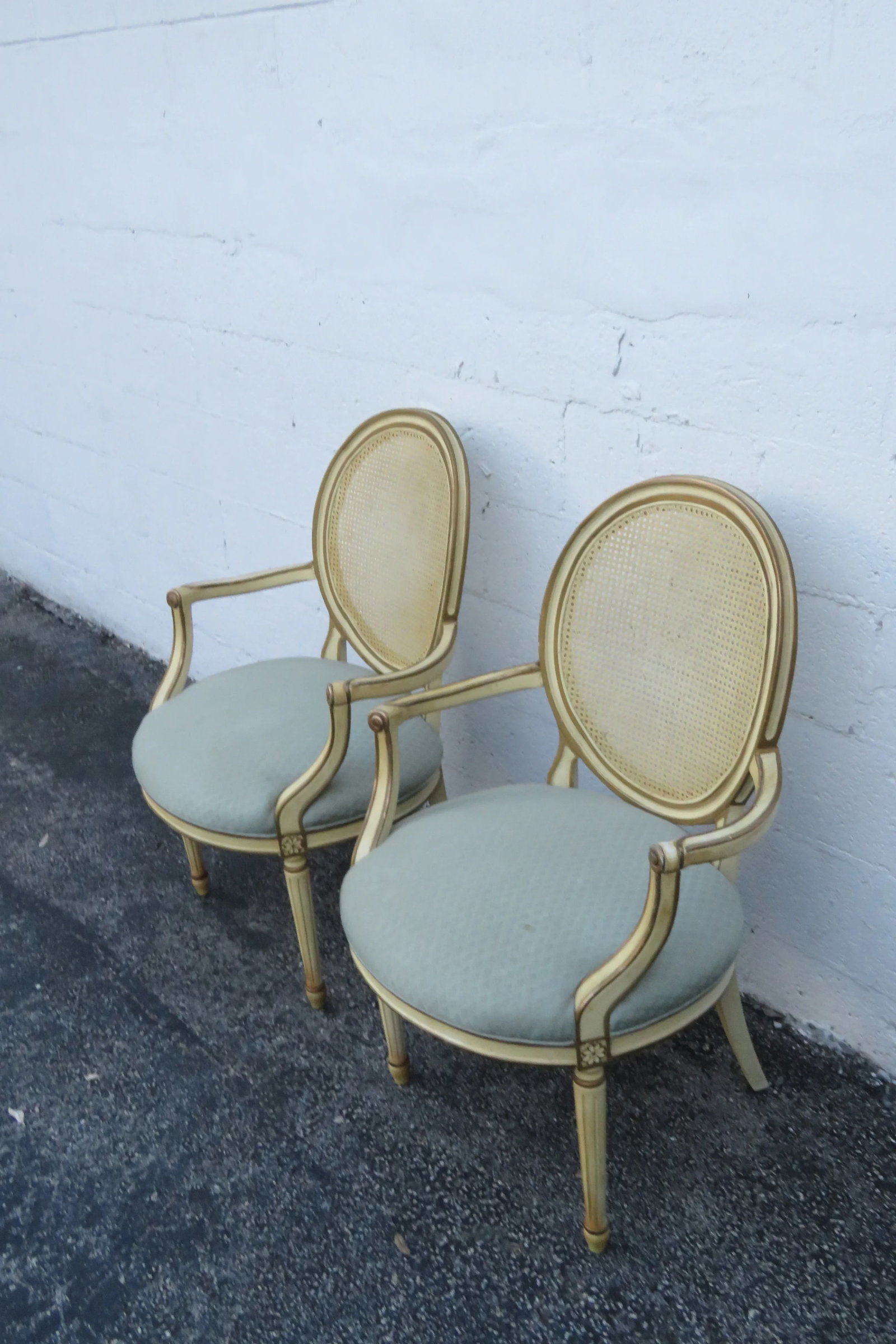 1960s French Shabby Chic Painted Caned Back Side Chairs- a Pair - 8