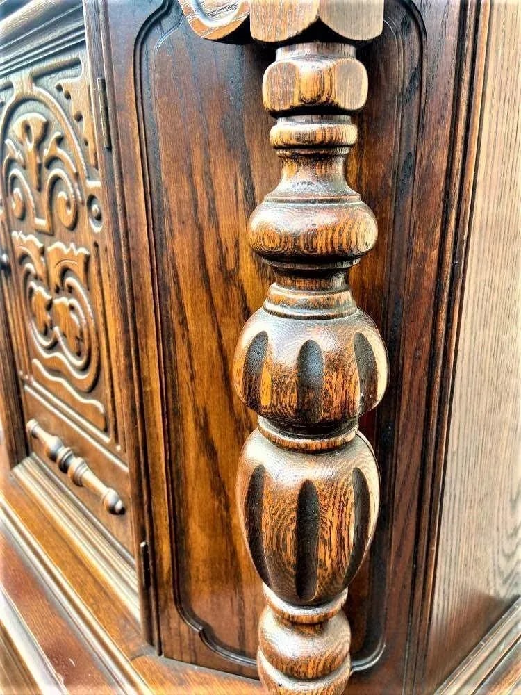Antique Spanish Revival Solid Oak Liquor Cabinet or Linen Press - Early 20th Century - 3