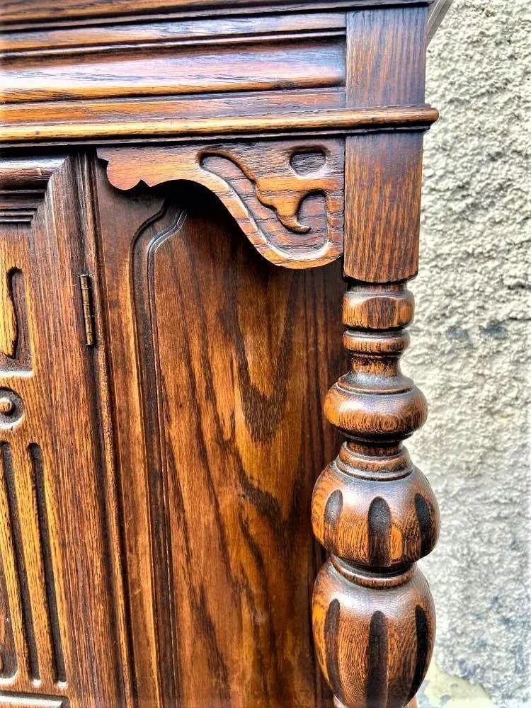Antique Spanish Revival Solid Oak Liquor Cabinet or Linen Press - Early 20th Century - 4