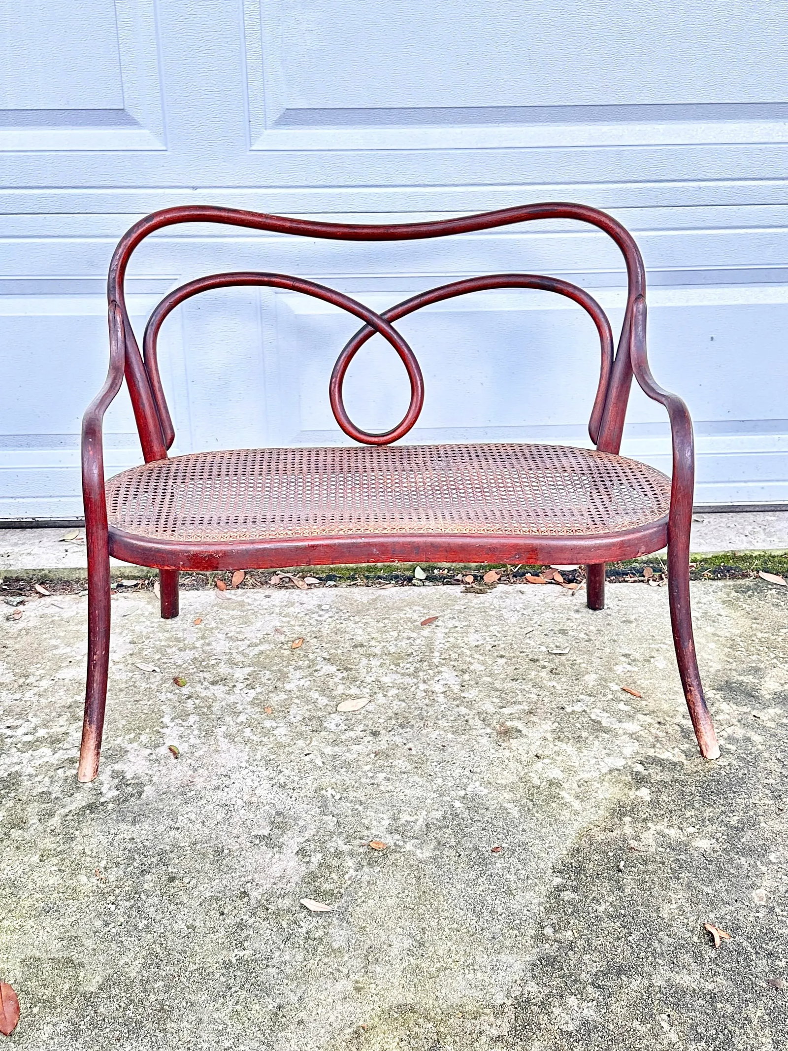 Antique Child's Bentwood and Cane Bench - 2