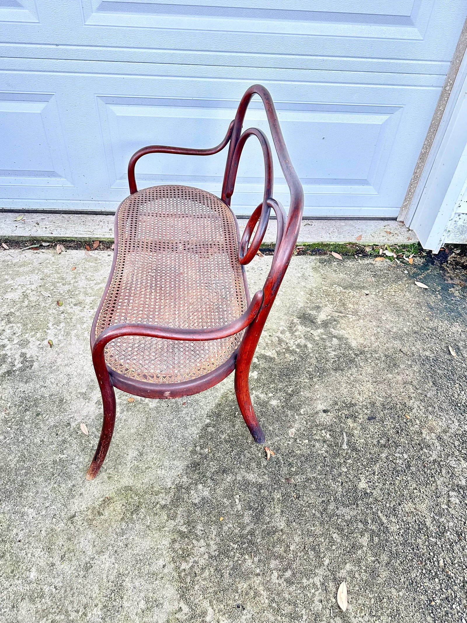 Antique Child's Bentwood and Cane Bench - 4