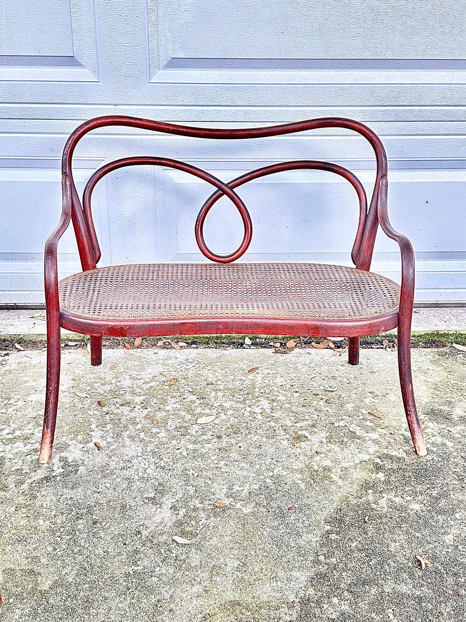 Antique Child's Bentwood and Cane Bench - 9