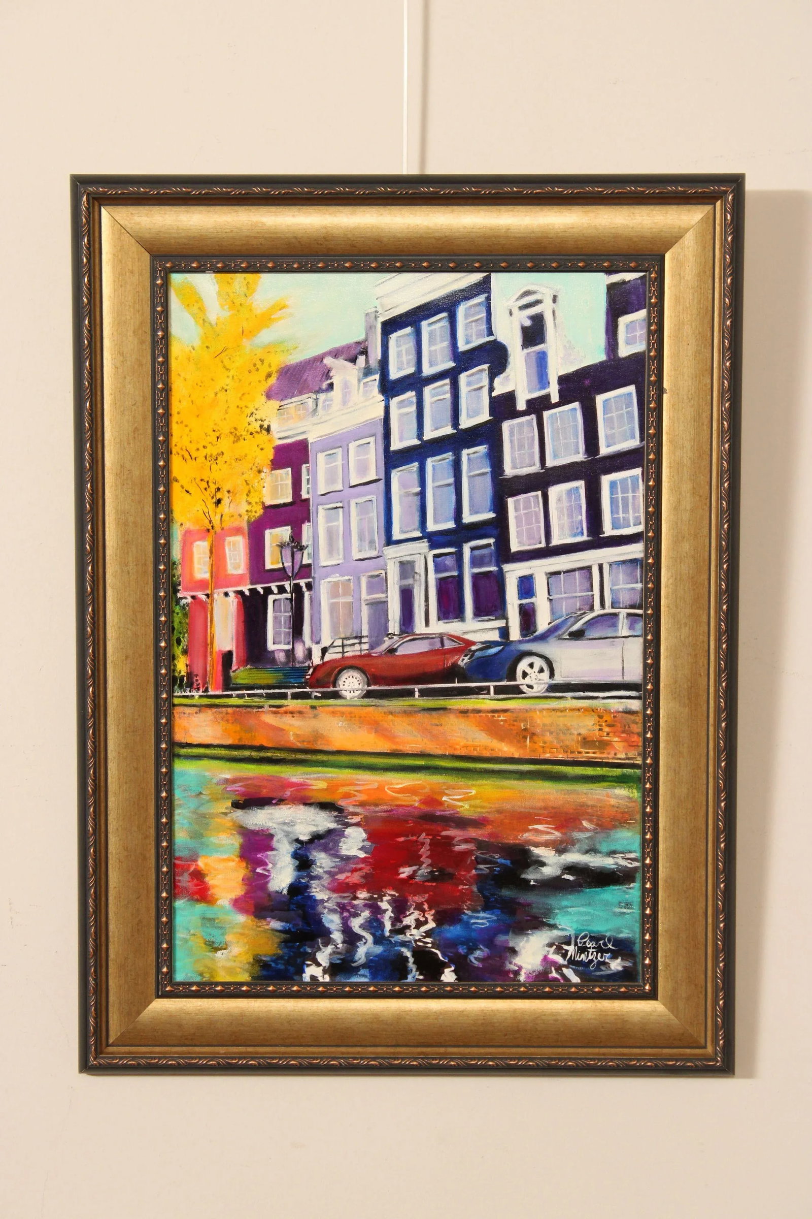 Early 21st Century Pearl Mintzer 'Canal Reflections Amsterdam' Original Oil Painting - 2